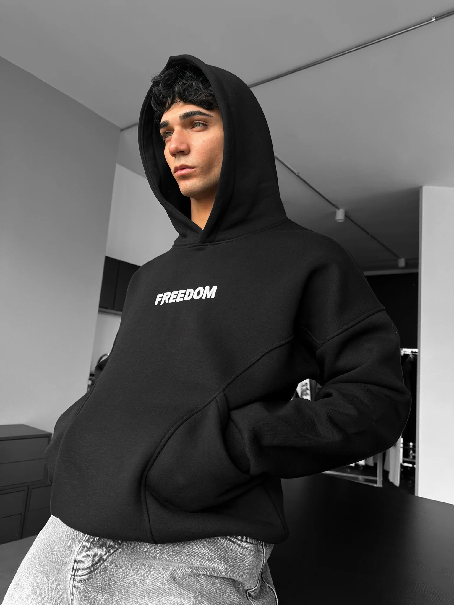 Oversize Stitches Hoodie - Black - Image 3