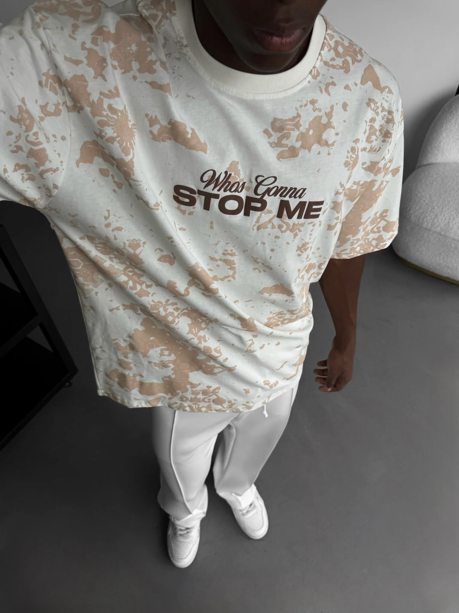 Oversize 'Stop Me' T-Shirt - Antique White - Image 3