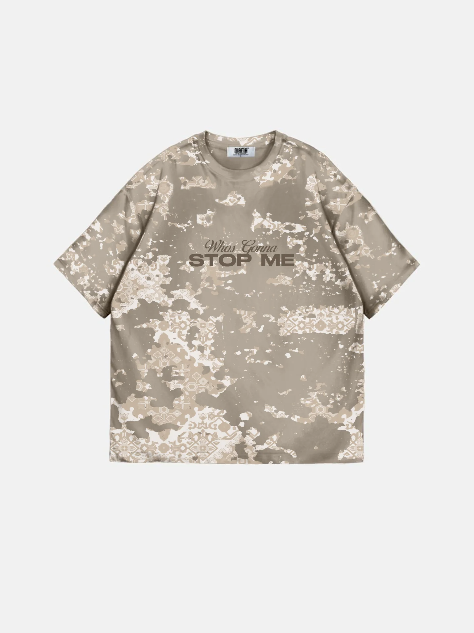 Oversize 'Stop Me' T-Shirt - Beige - Image 2
