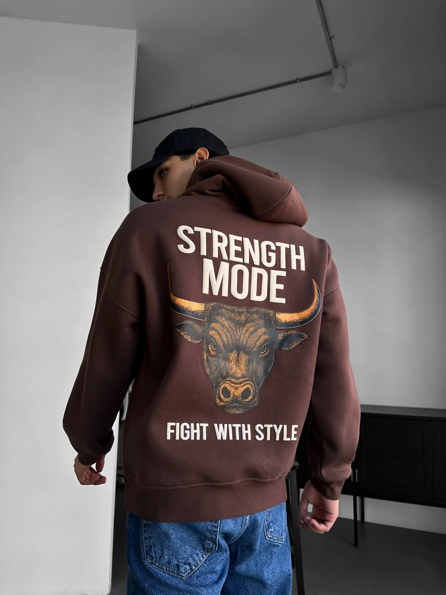 Oversize Strength Mode Hoodie - Brown - Image 2