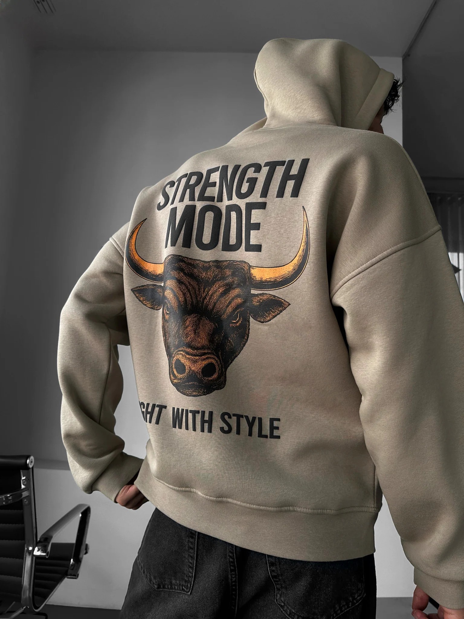 Oversize Strength Mode Hoodie - Stone - Image 3