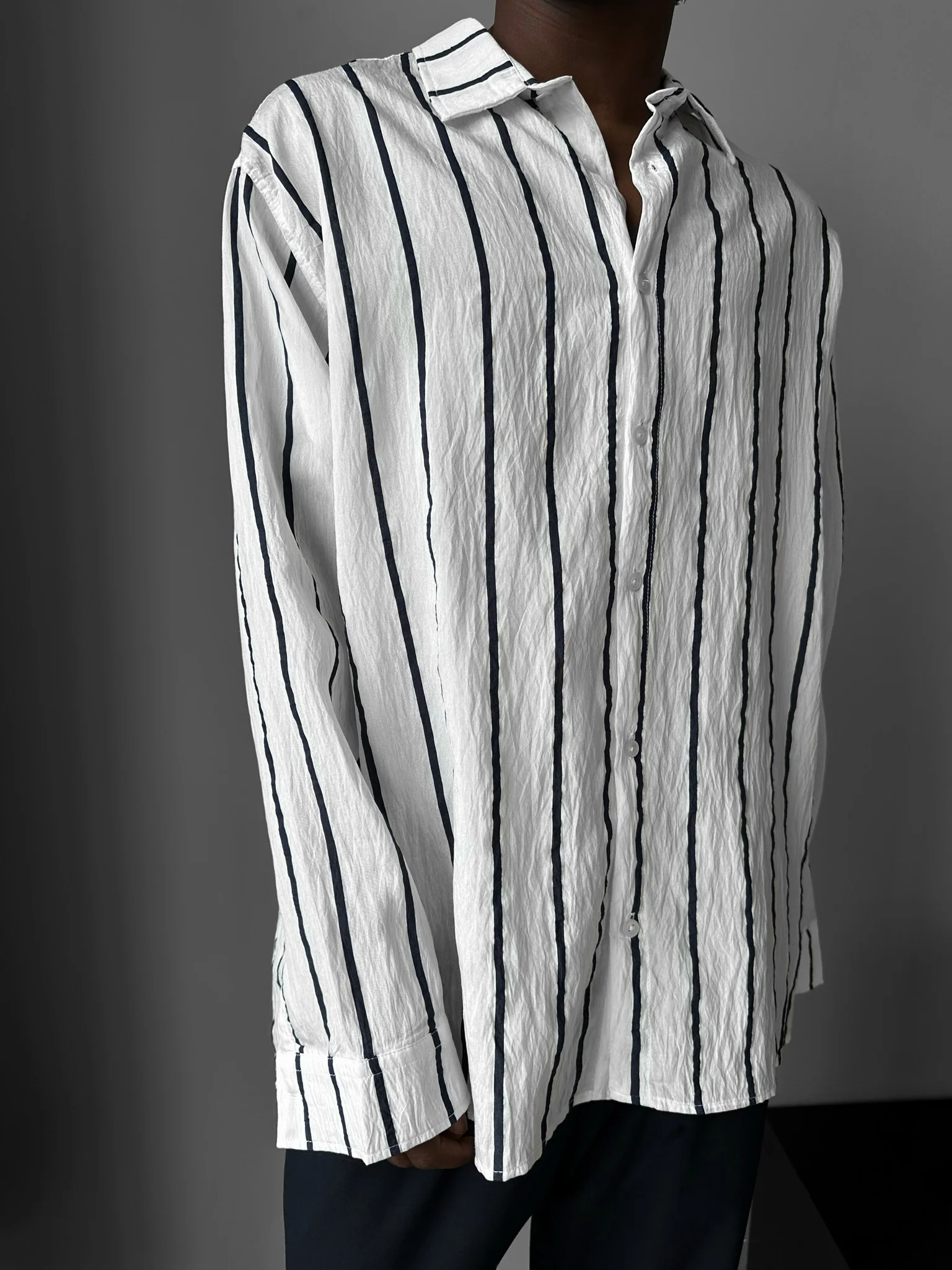 Oversize Striped Long Sleeve Shirt - White and Saks - Image 4
