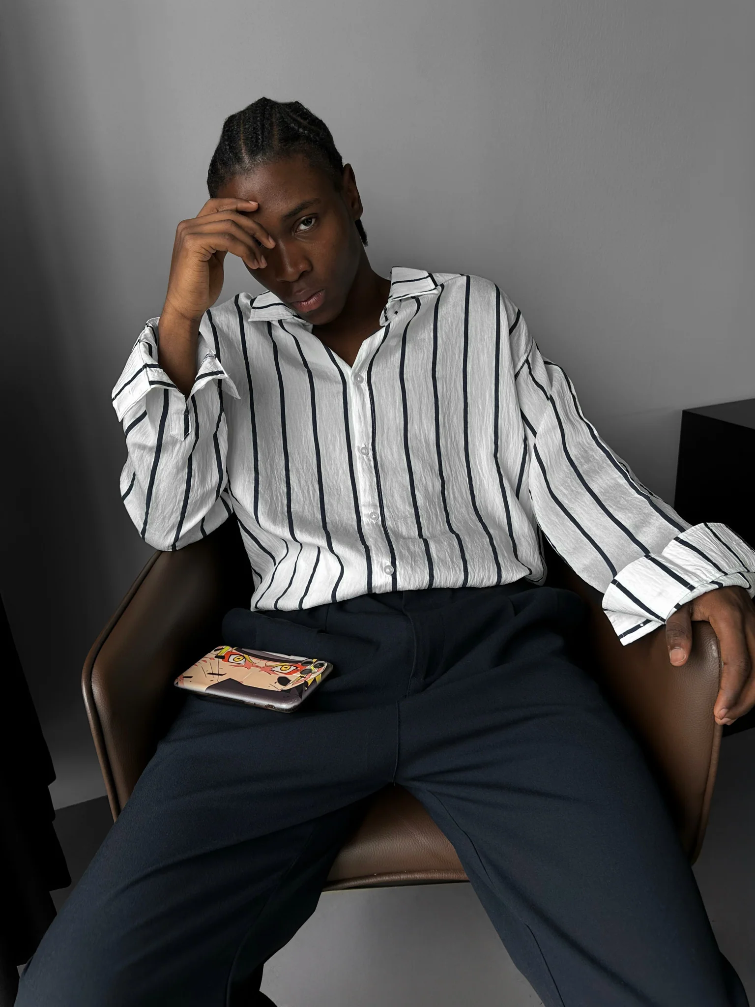 Oversize Striped Long Sleeve Shirt - White and Saks - Image 5