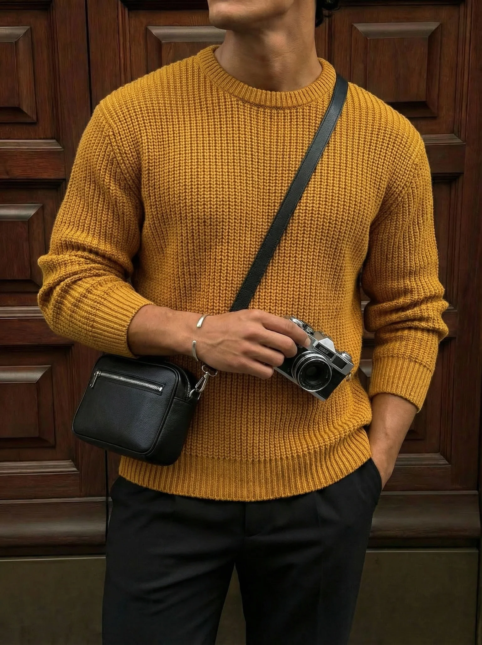Oversize Structured Knit Sweater - Saffron - Image 2