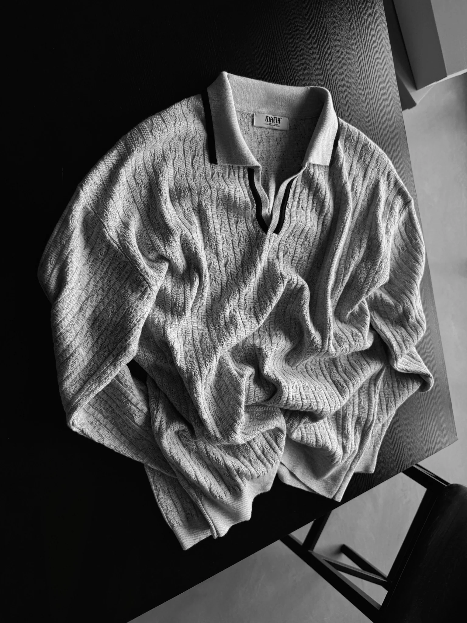 Oversize Structured Polo Sweater - Light Grey - Image 2