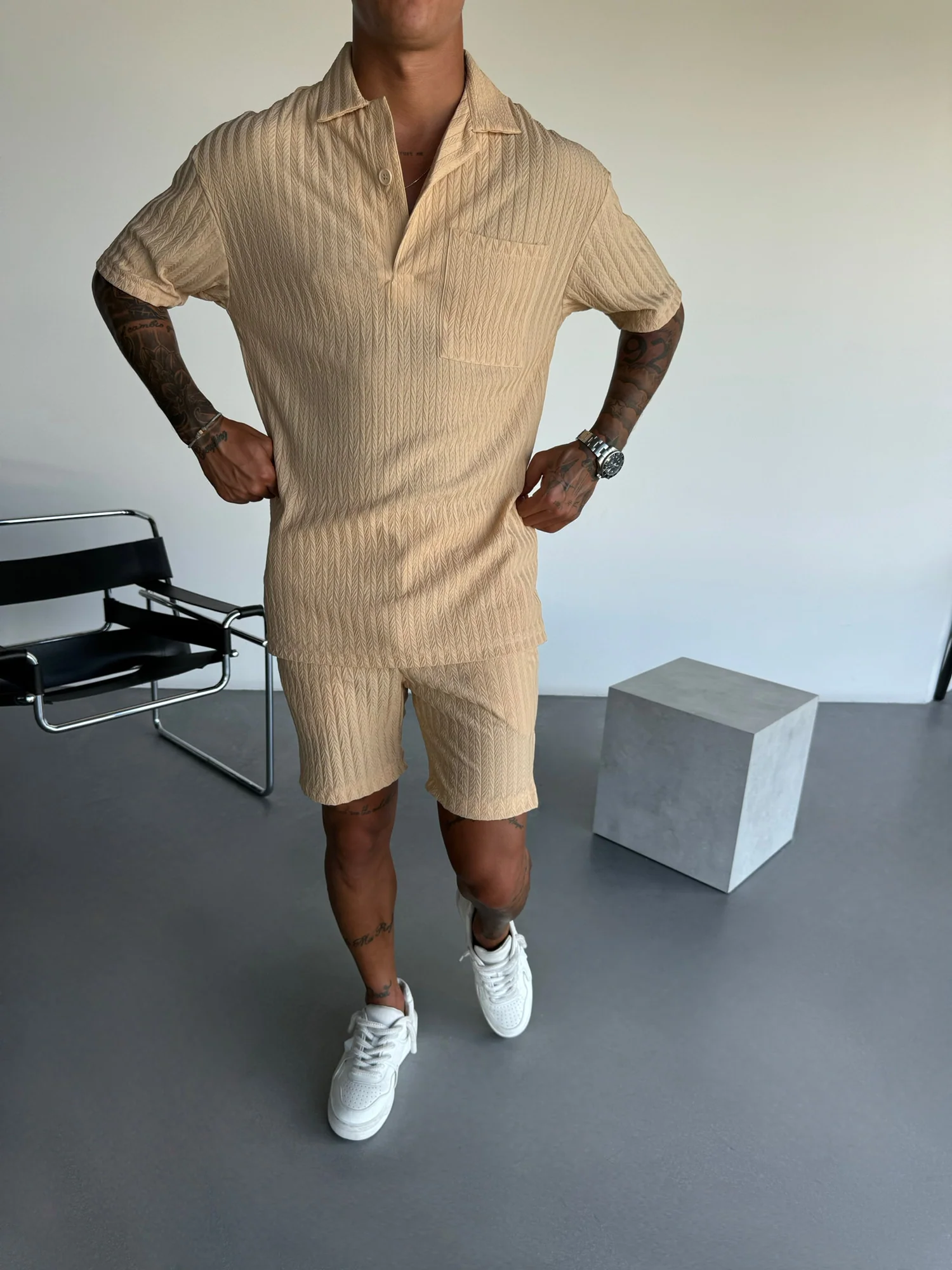 Oversize Structured Polo T-Shirt - Almond Buff - Image 4