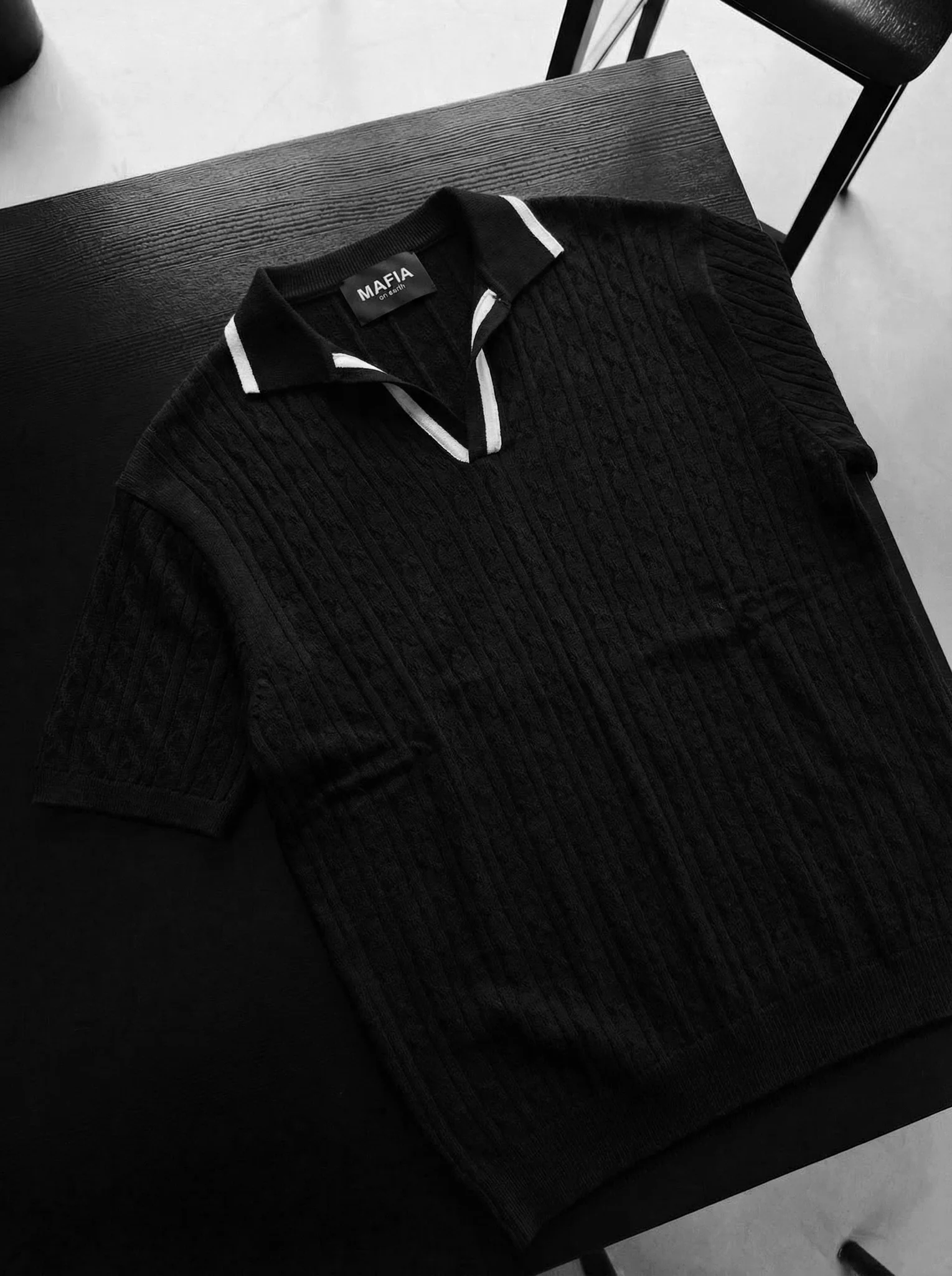 Oversize Structured Polo T-Shirt - Black - Image 2