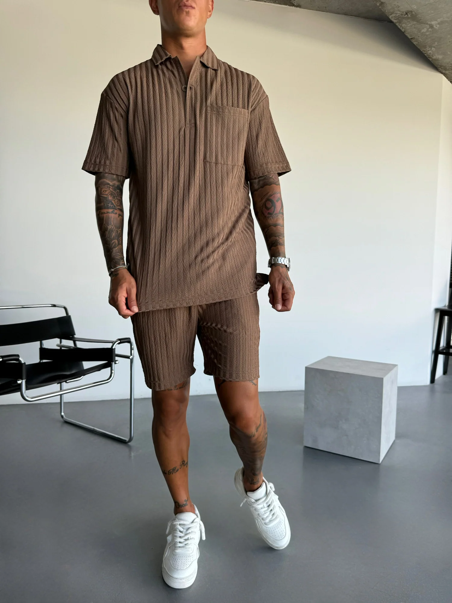 Oversize Structured Polo T-Shirt - Cappuccino - Image 4