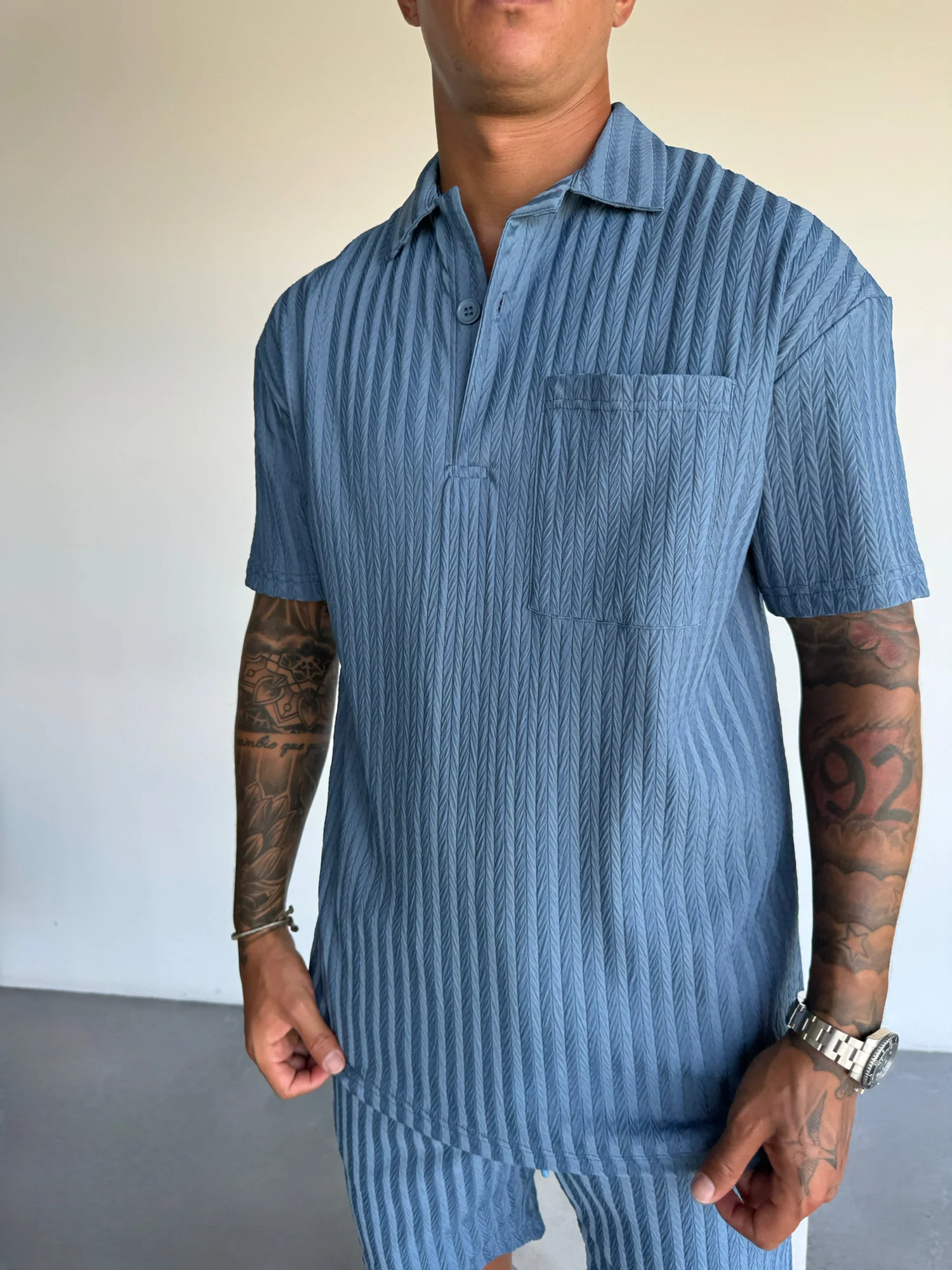 Oversize Structured Polo T-Shirt - Coronet Blue - Image 2