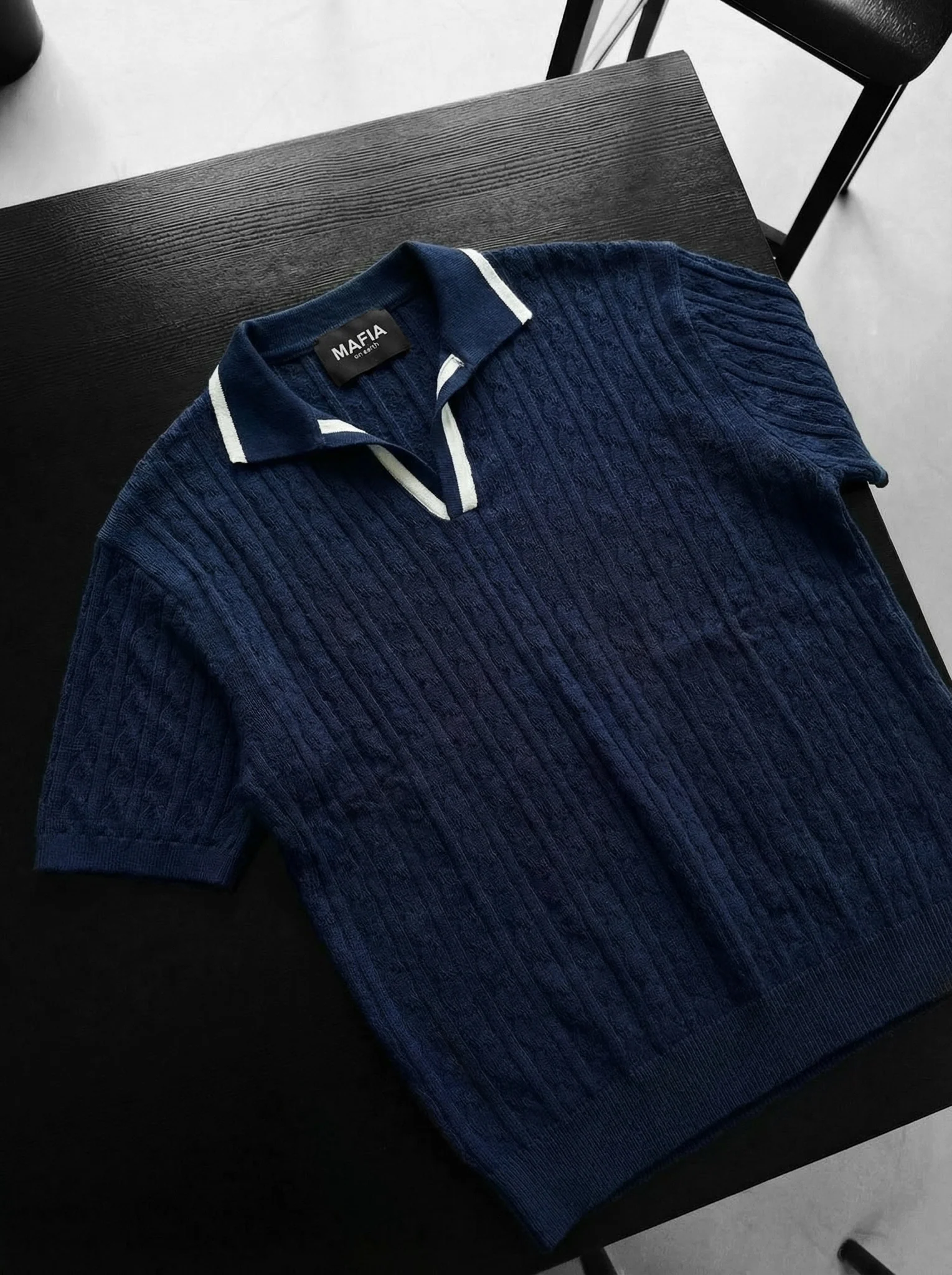 Oversize Structured Polo T-Shirt - Indigo