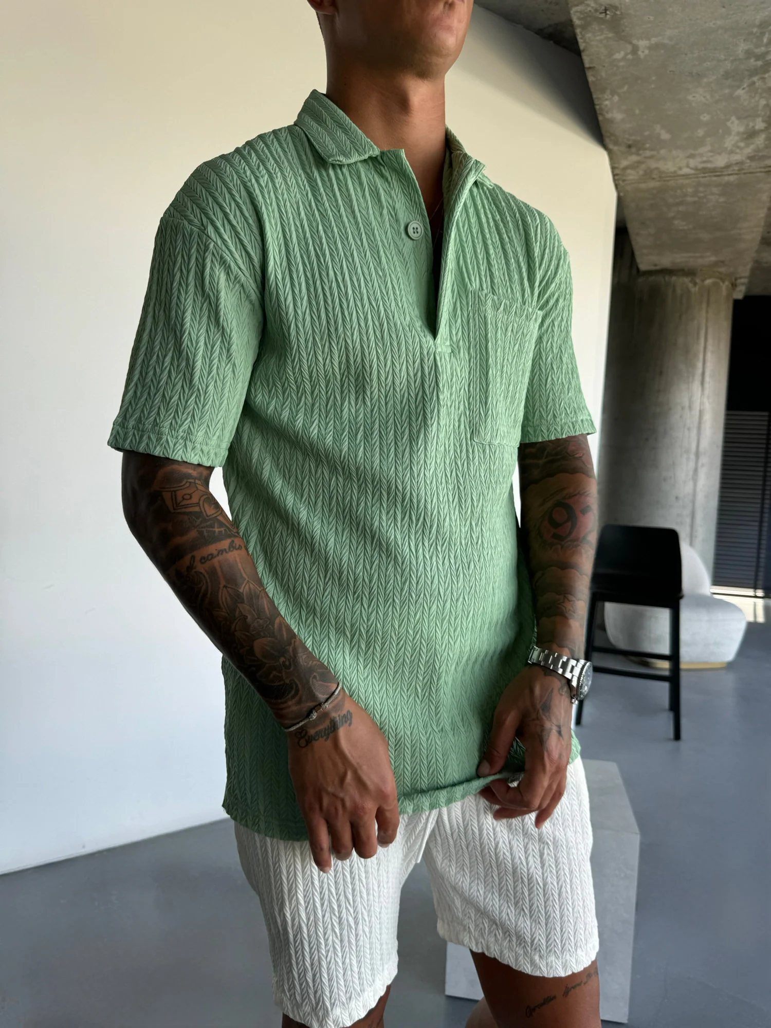 Oversize Structured Polo T-Shirt - Quiet Green - Image 2