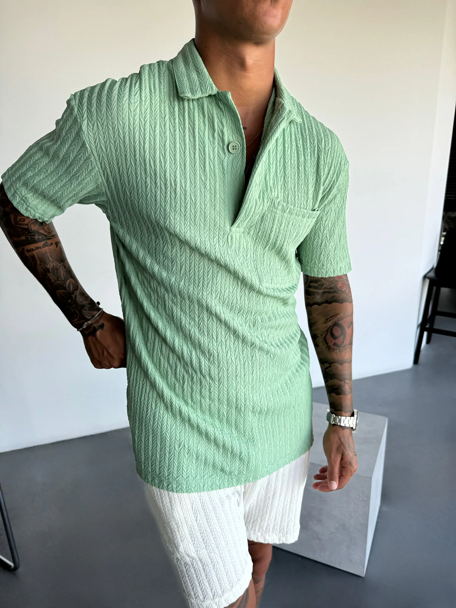 Oversize Structured Polo T-Shirt - Quiet Green - Image 4