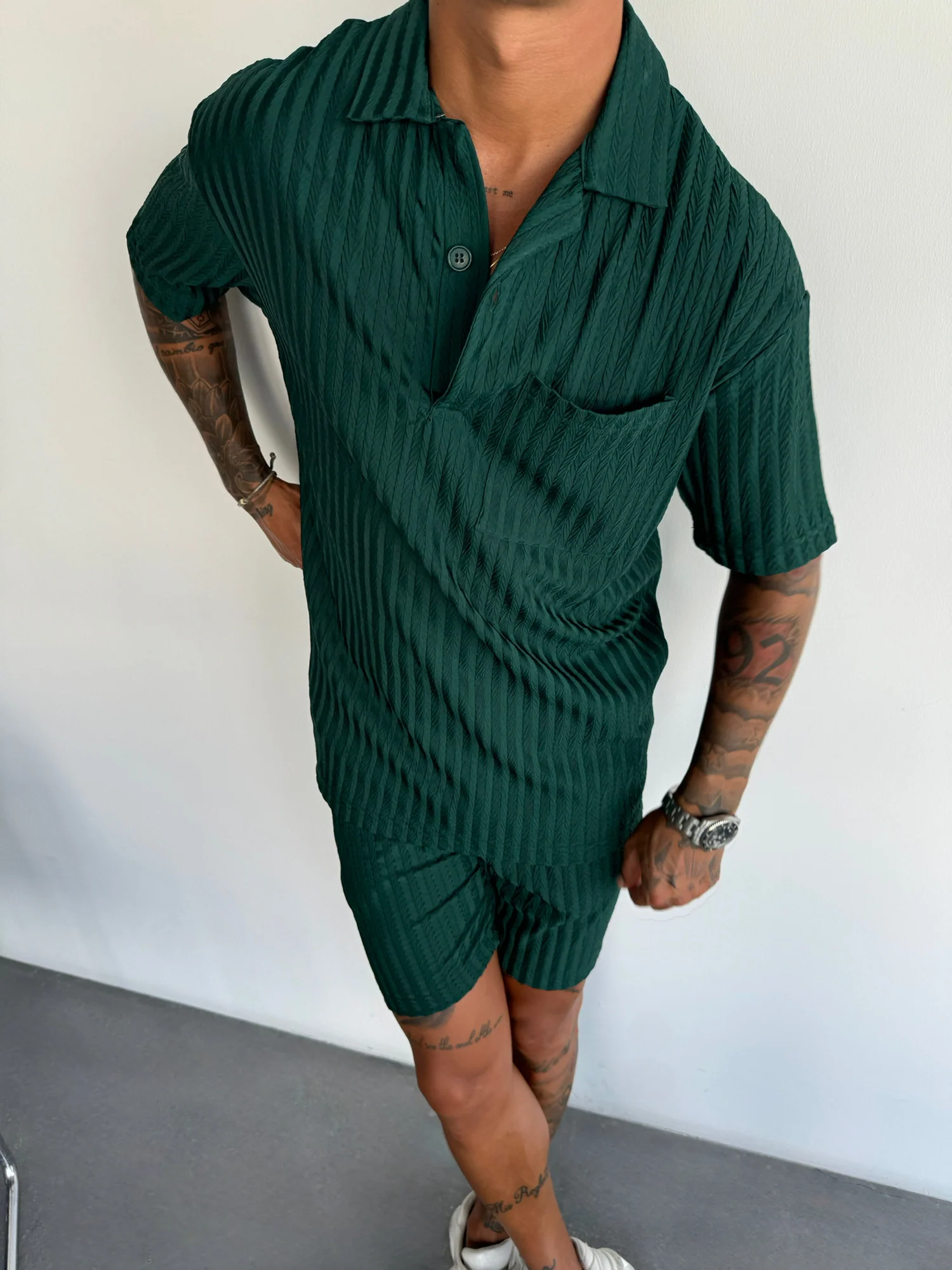 Oversize Structured Polo T-Shirt - Rain Forest - Image 2