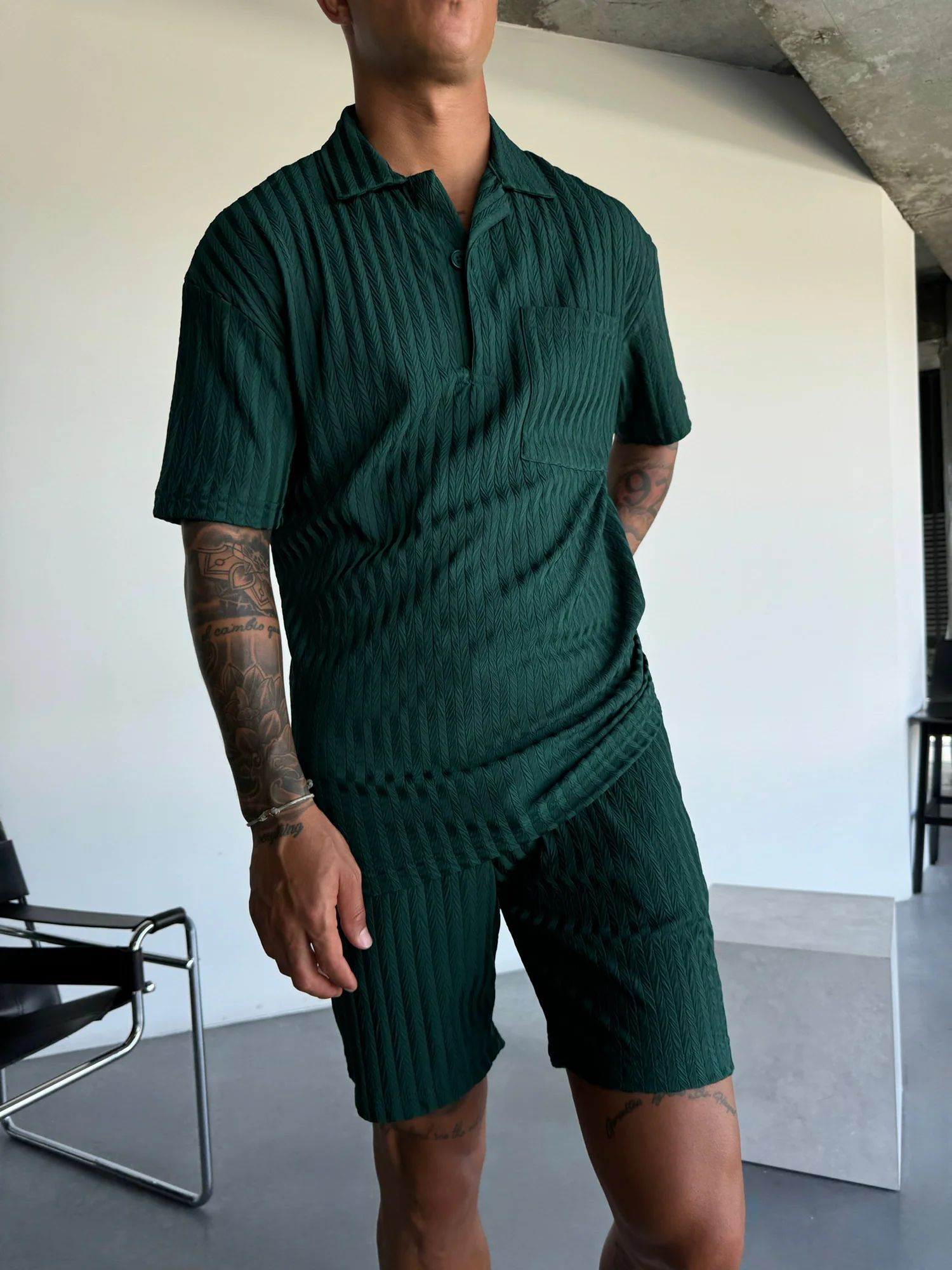 Oversize Structured Polo T-Shirt - Rain Forest - Image 3