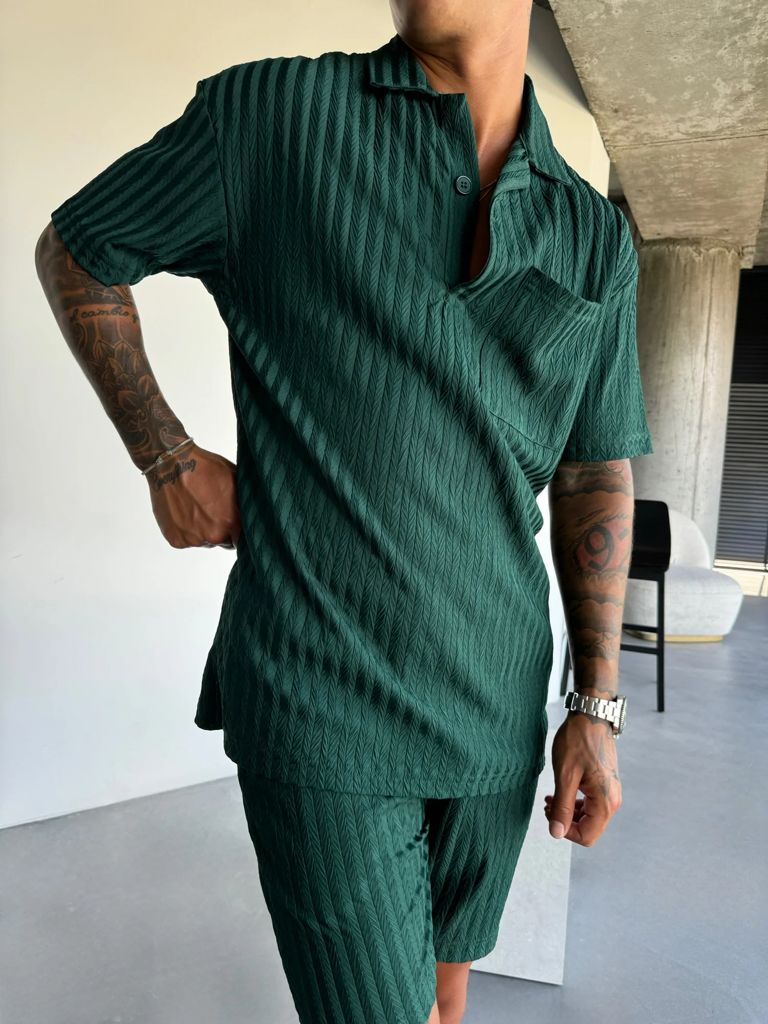 Oversize Structured Polo T-Shirt - Rain Forest - Image 4