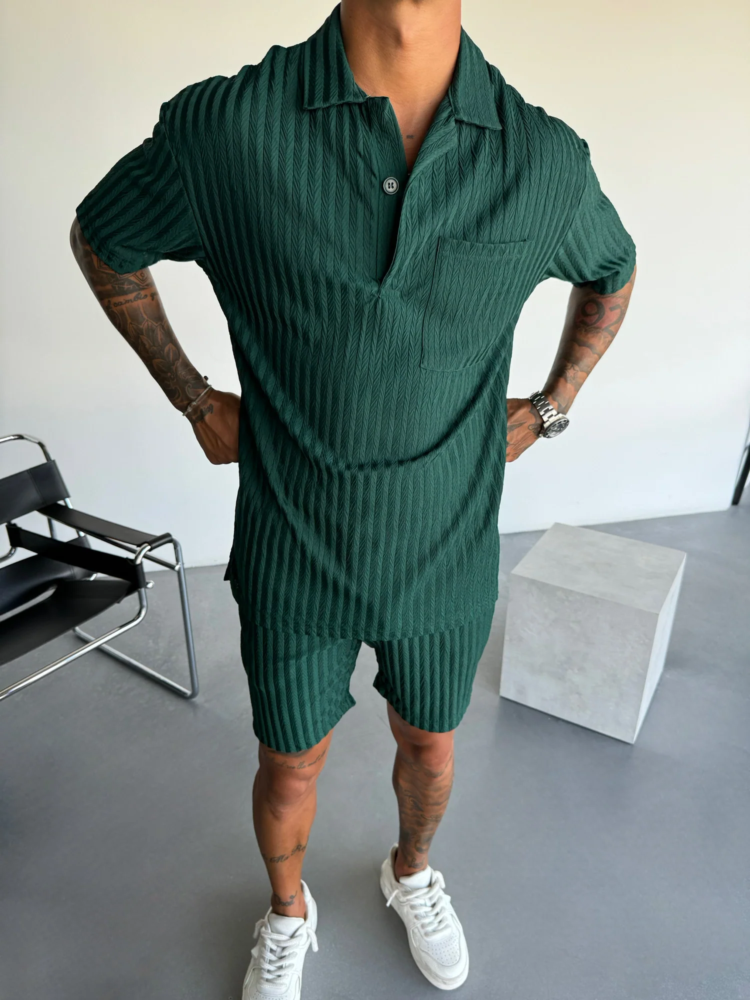 Oversize Structured Polo T-Shirt - Rain Forest - Image 5