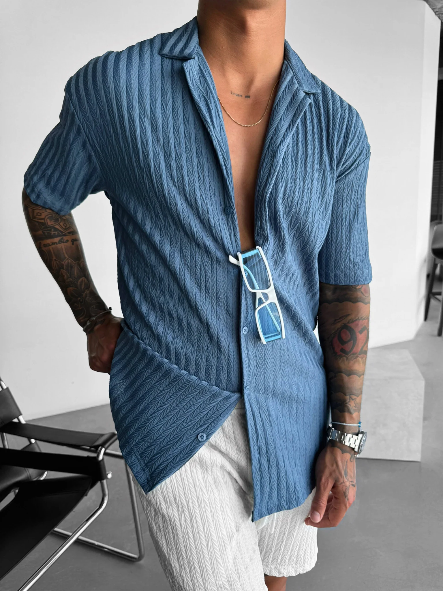 Oversize Structured Shirt - Coronet Blue - Image 2
