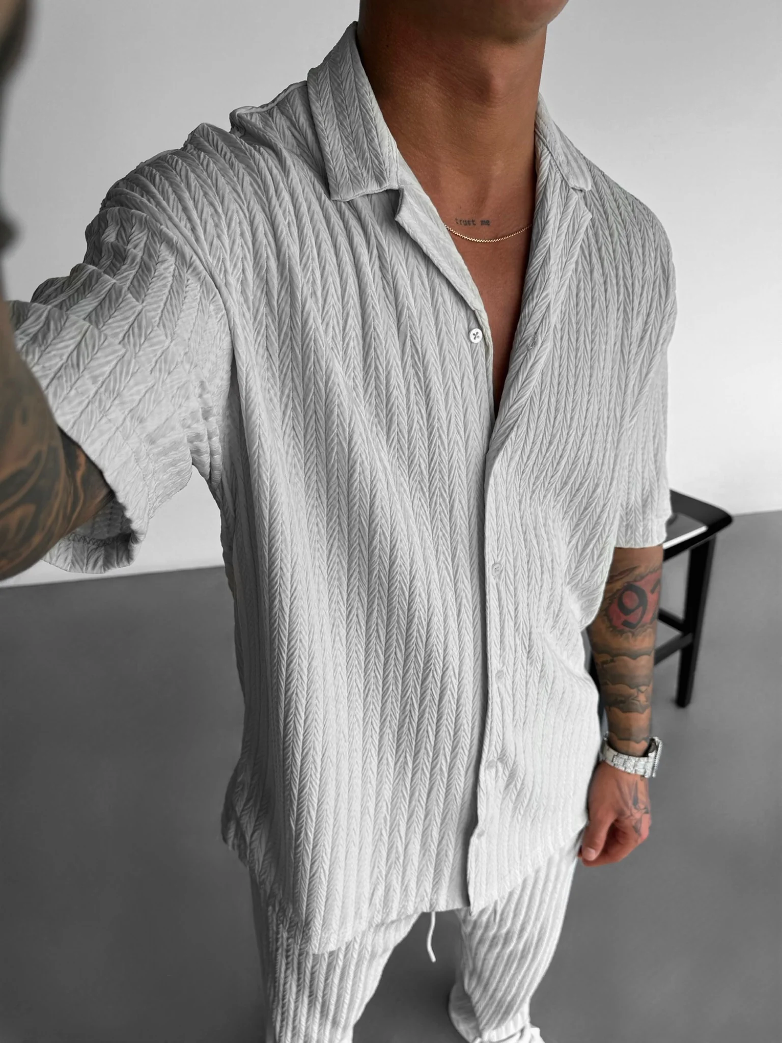 Oversize Structured Shirt - Grey - Image 2