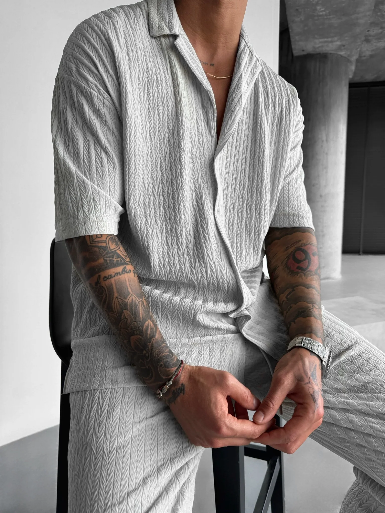 Oversize Structured Shirt - Grey - Image 4