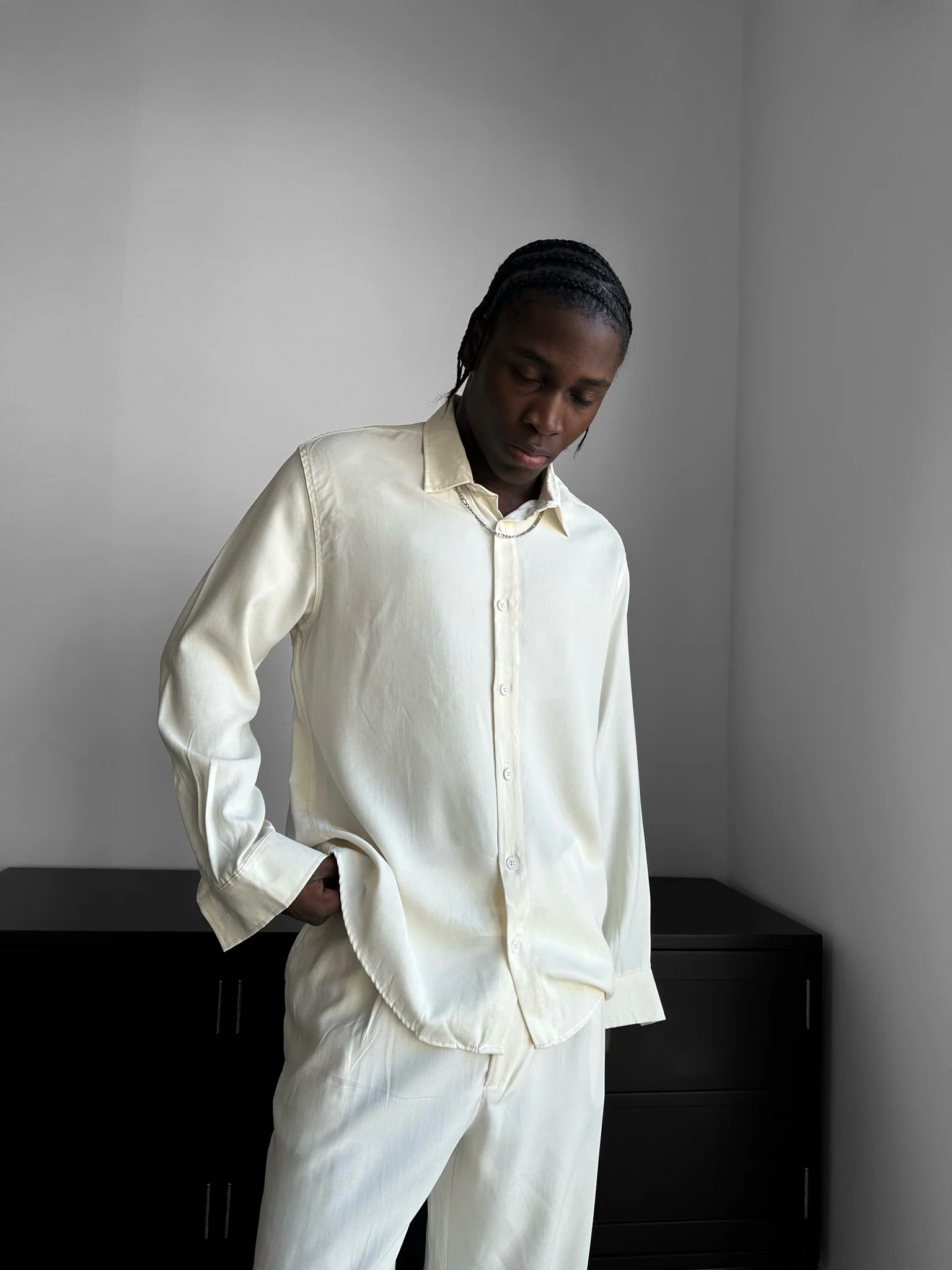 Oversize Tencel Shirt - Ecru - Image 3