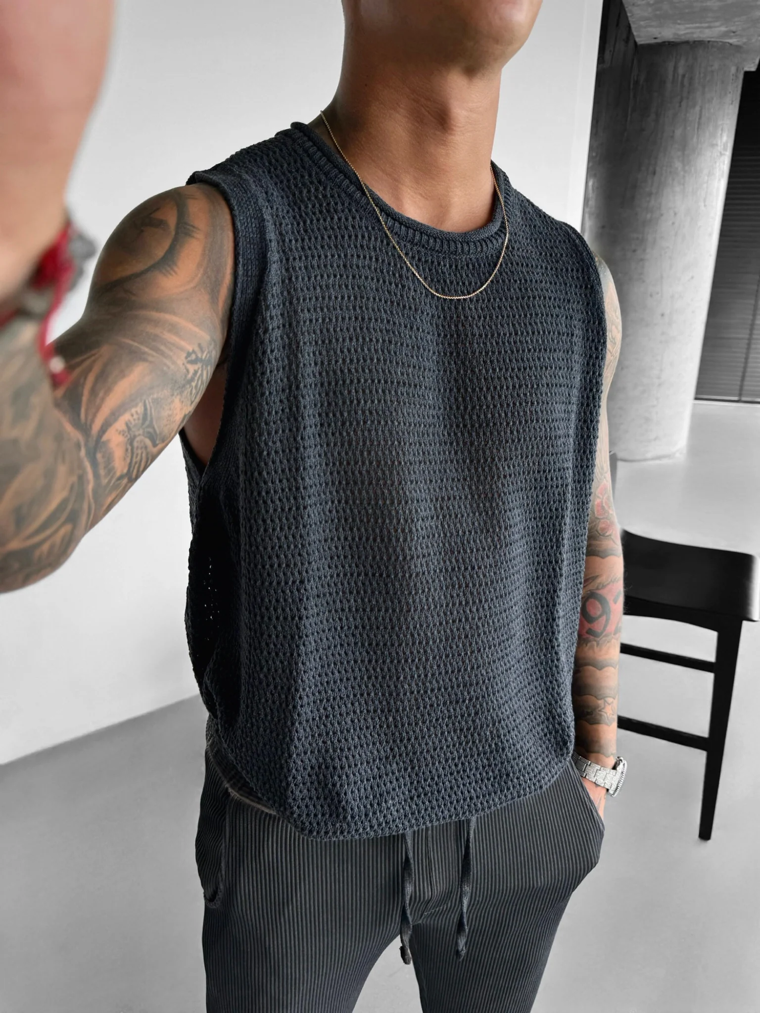 Oversize Textured Tanktop - Anthracite - Image 2