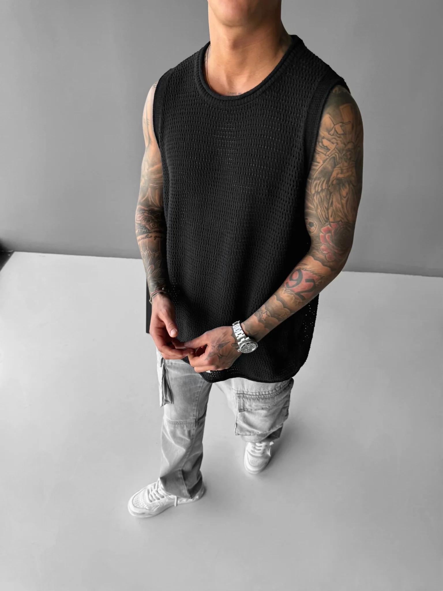Oversize Textured Tanktop - Black - Image 2