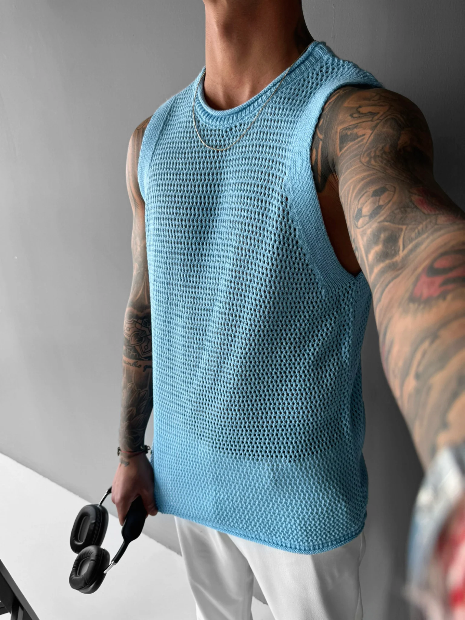 Oversize Textured Tanktop - Blue - Image 2