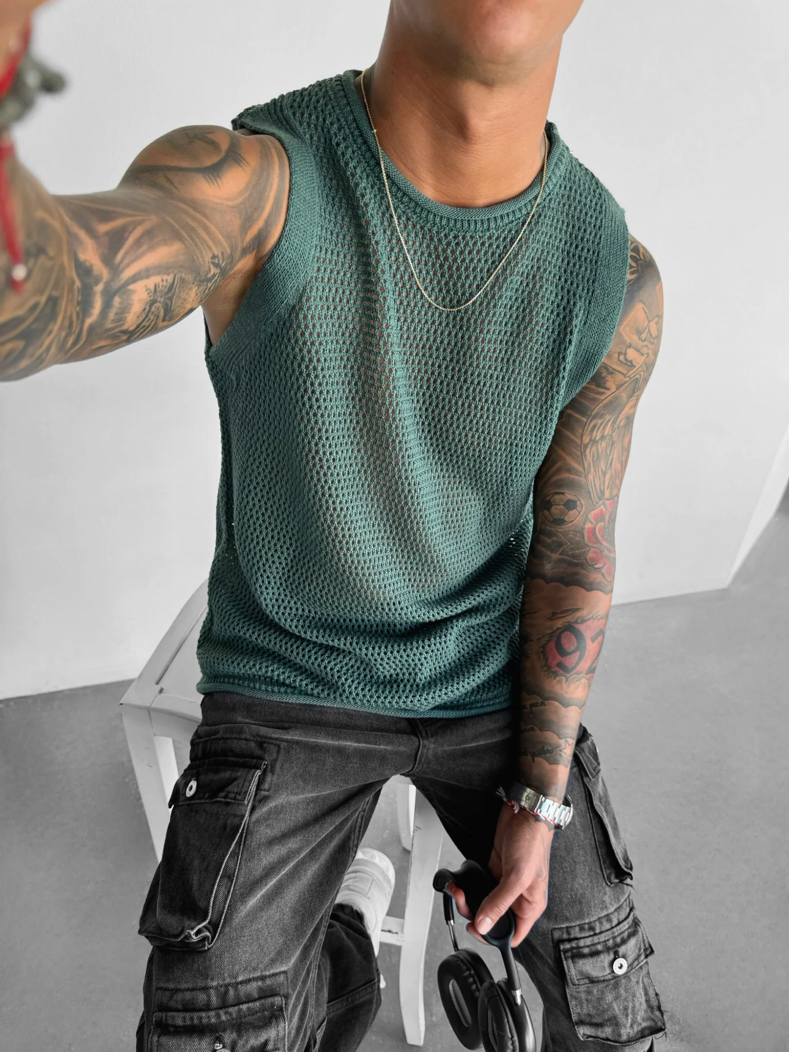 Oversize Textured Tanktop - Petrol - Image 2