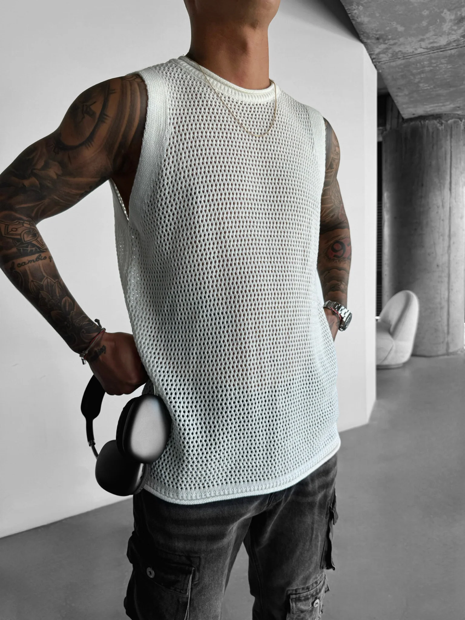 Oversize Textured Tanktop - White