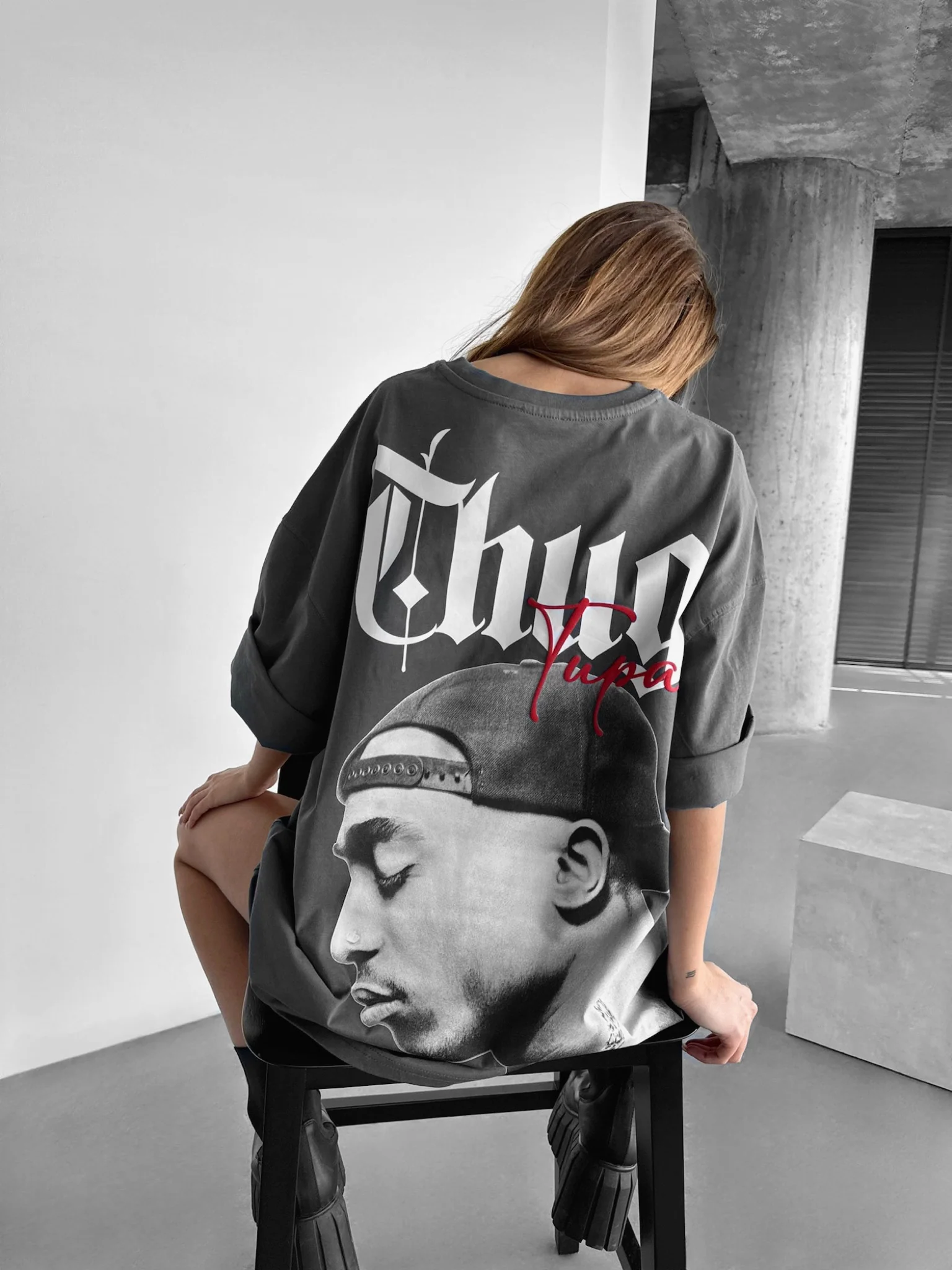 Oversize Thug Life T-shirt - Anthracite - Image 2