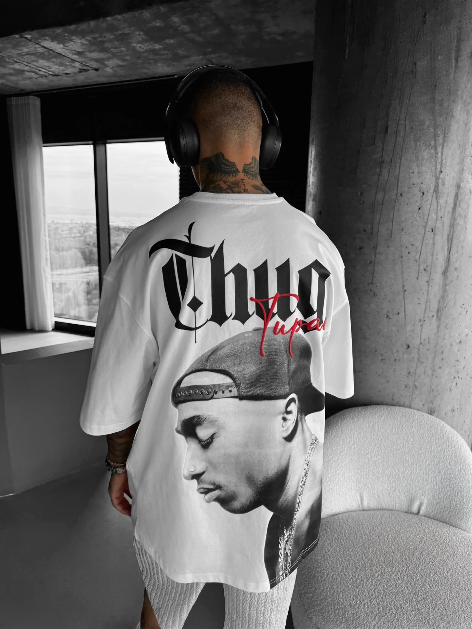 Oversize Thug Life T-shirt - Ecru - Image 3