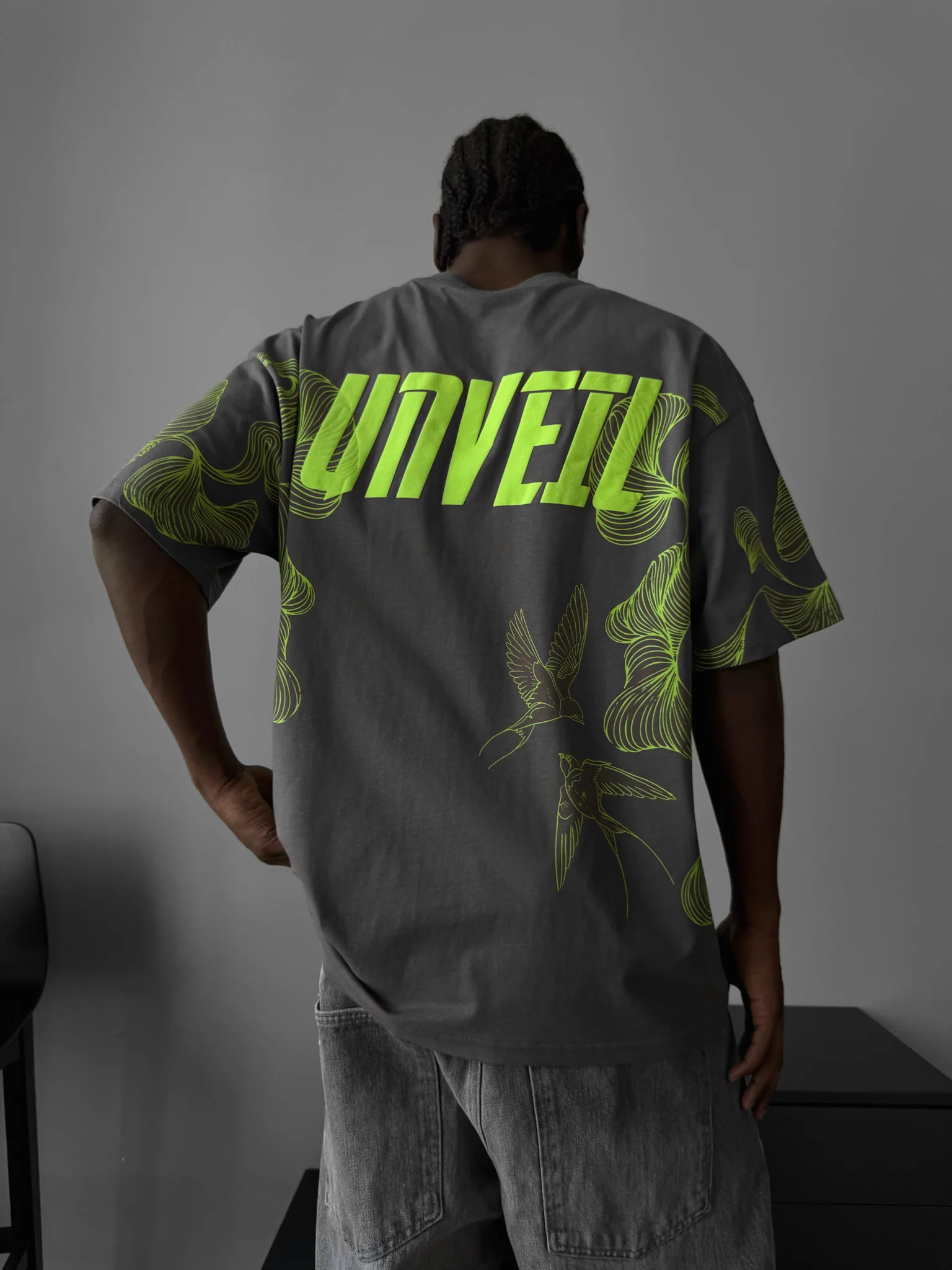 Oversize 'Unveil' T-Shirt - Anthracite and Green - Image 2
