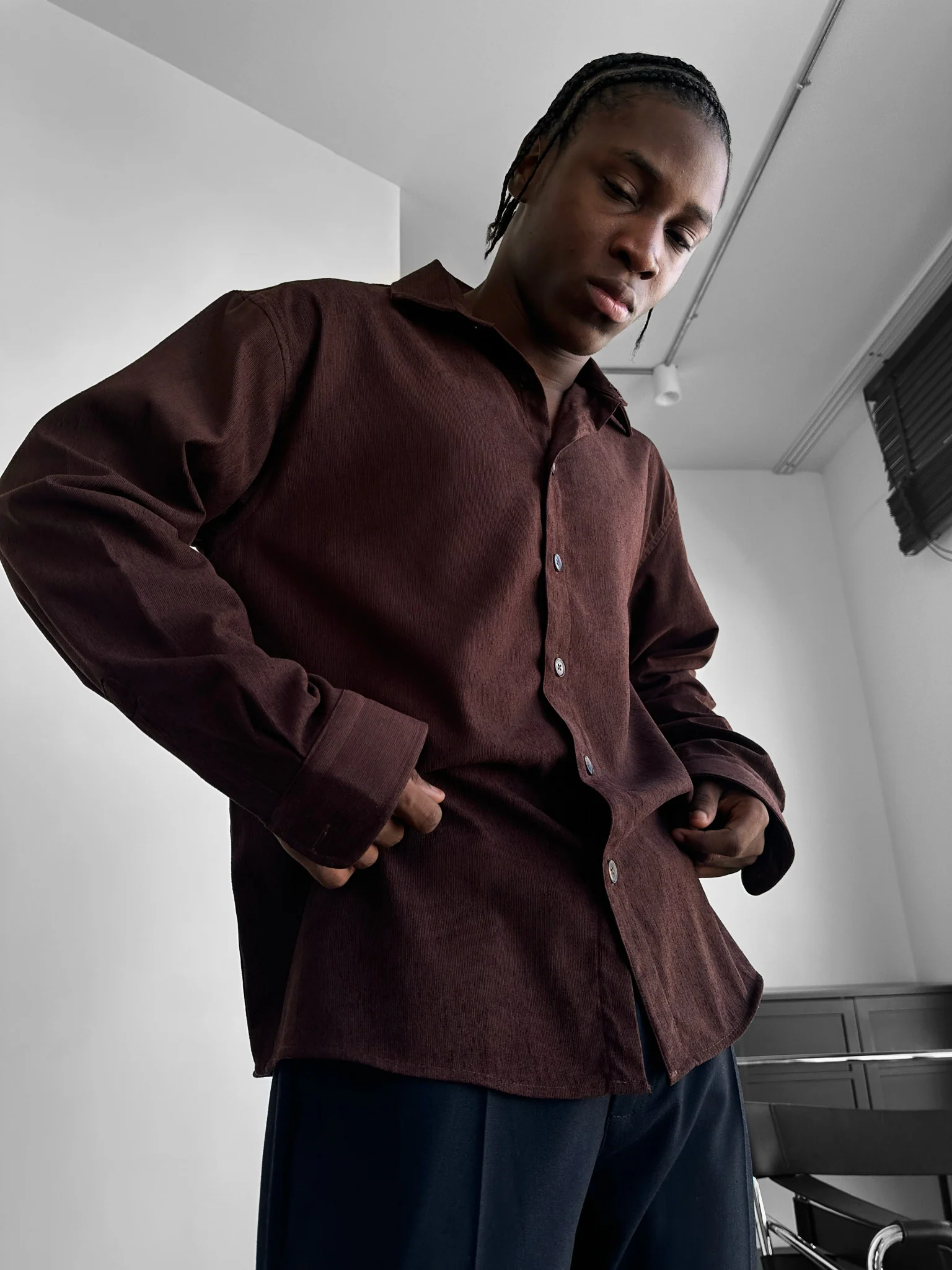 Oversize Velvet Shirt - Brown - Image 3