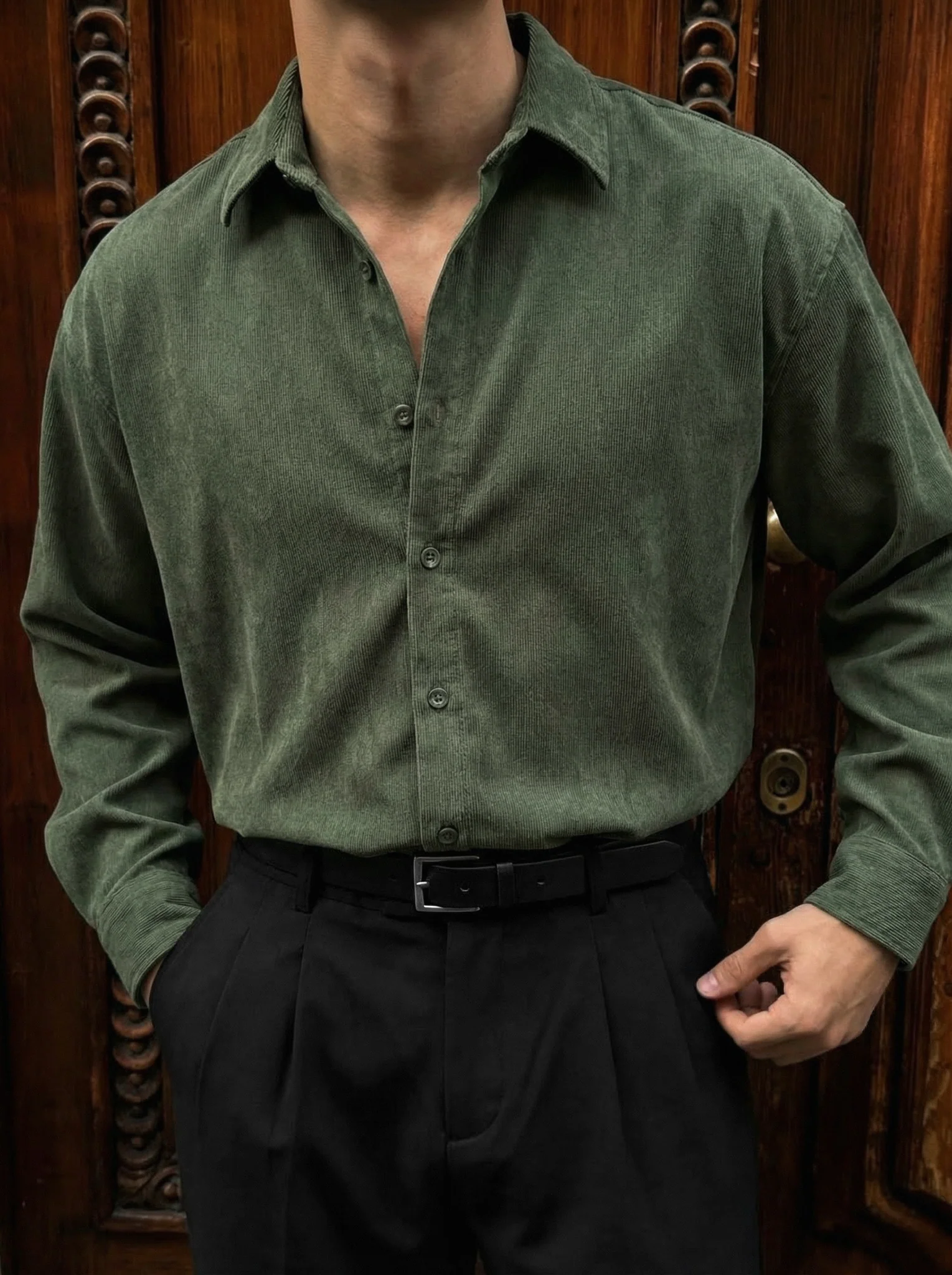 Oversize Velvet Shirt - Khaki