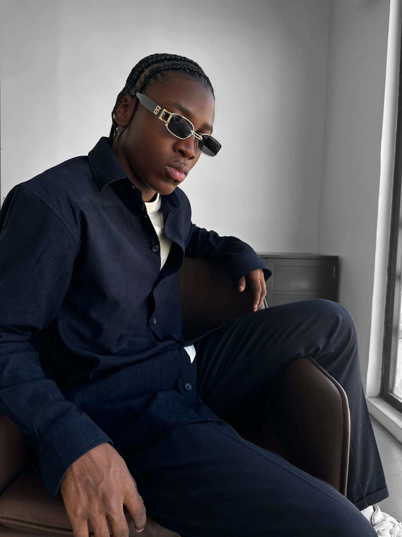 Oversize Velvet Shirt - Navy Blue - Image 2