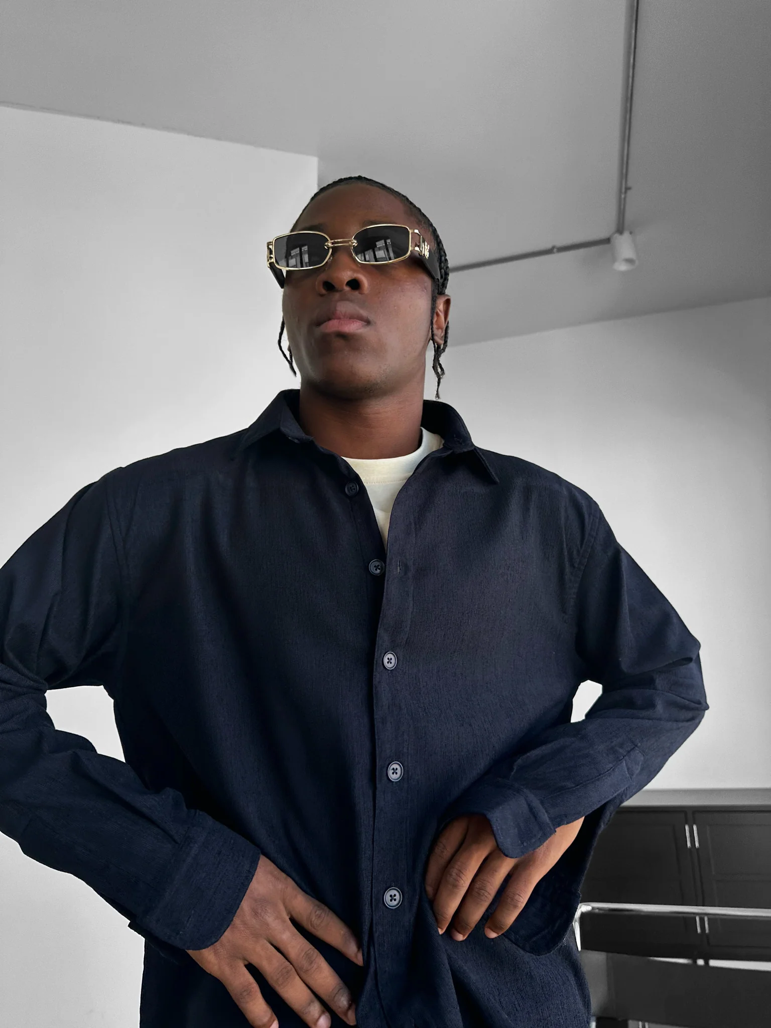 Oversize Velvet Shirt - Navy Blue - Image 3
