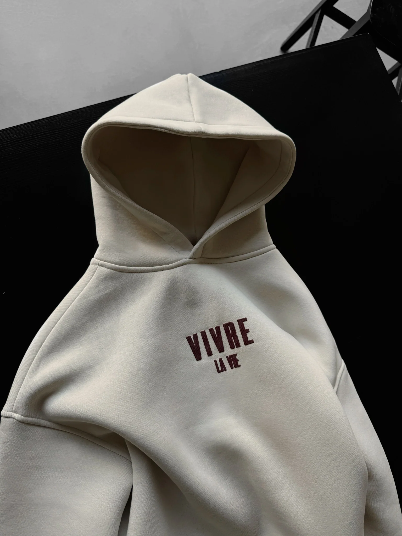 Oversize Vivre La Vie Hoodie - Stone - Image 2