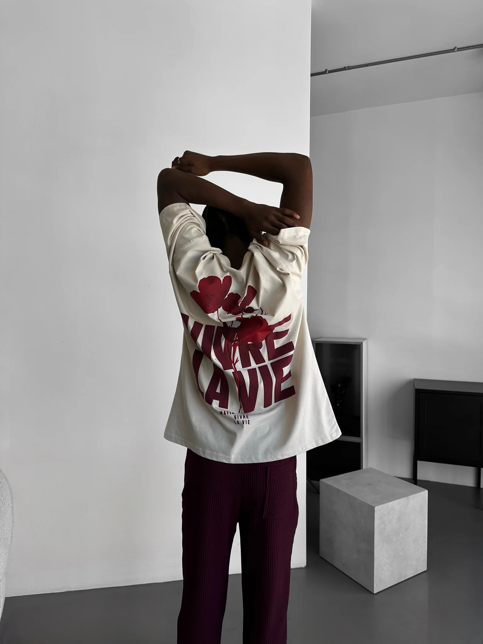 Oversize Vivre la Vie T-shirt - Beige - Image 2