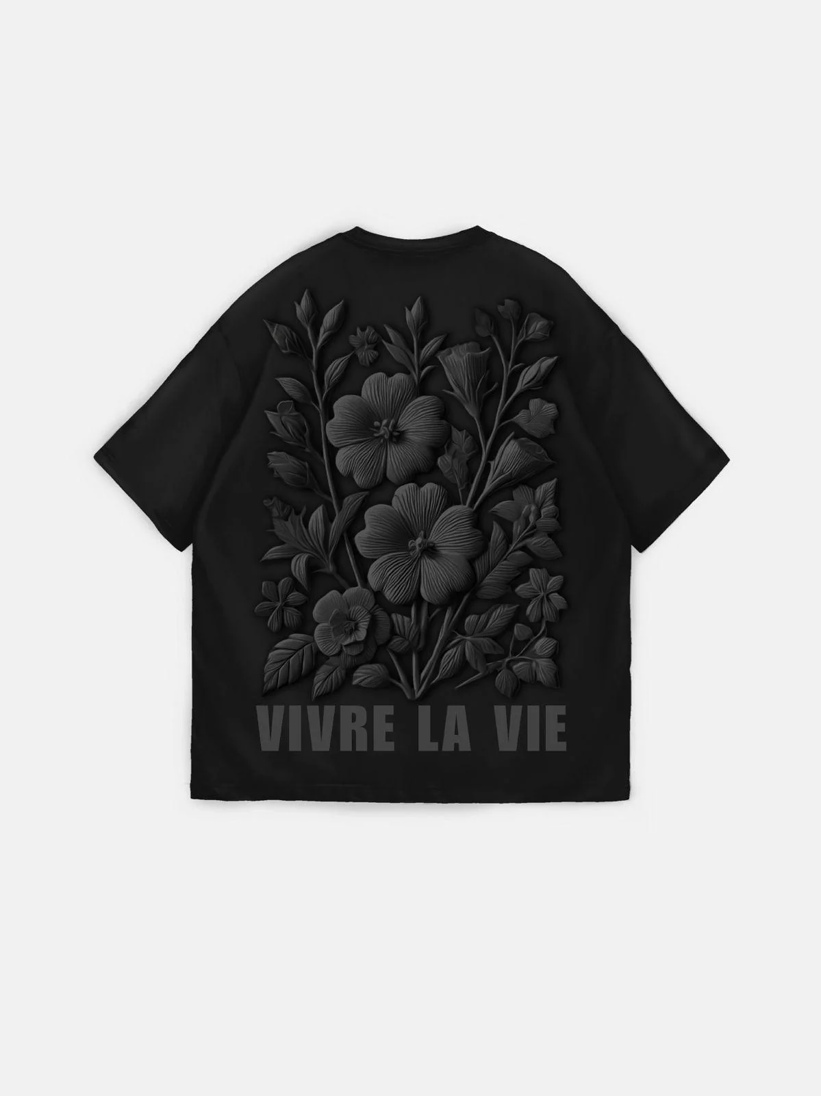 Oversize 'Vivre la Vie' T-Shirt - Black - Image 6