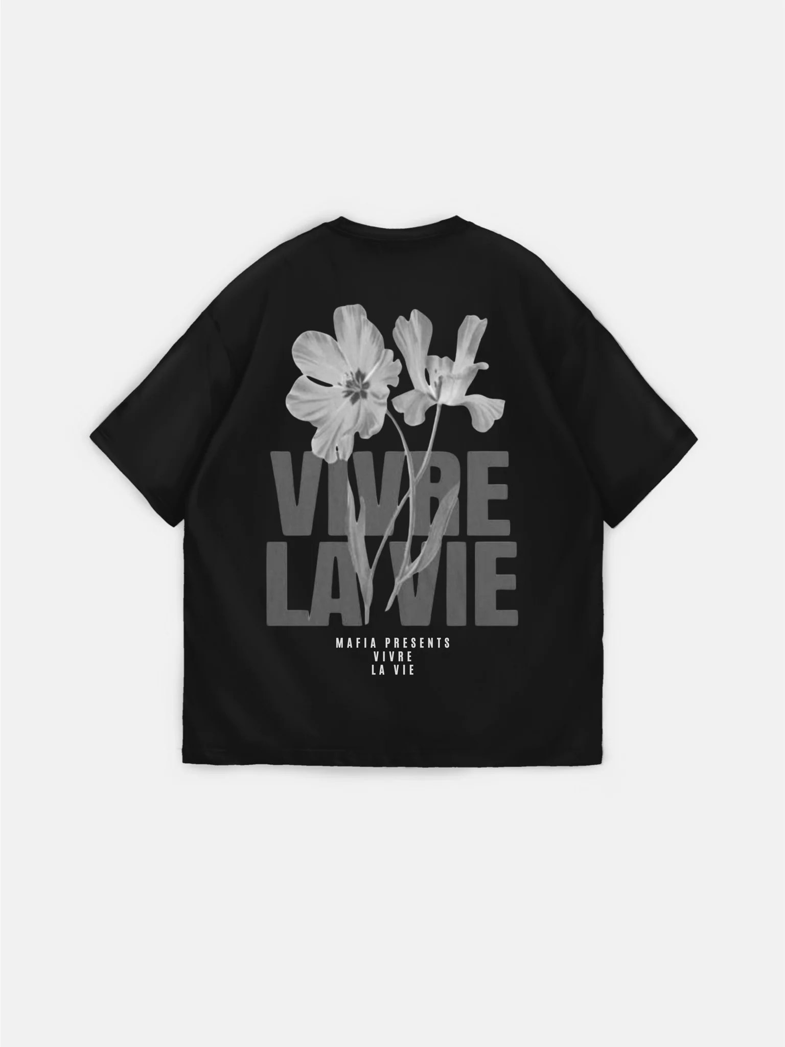 Oversize Vivre la Vie T-shirt - Black and Anthracite - Image 2