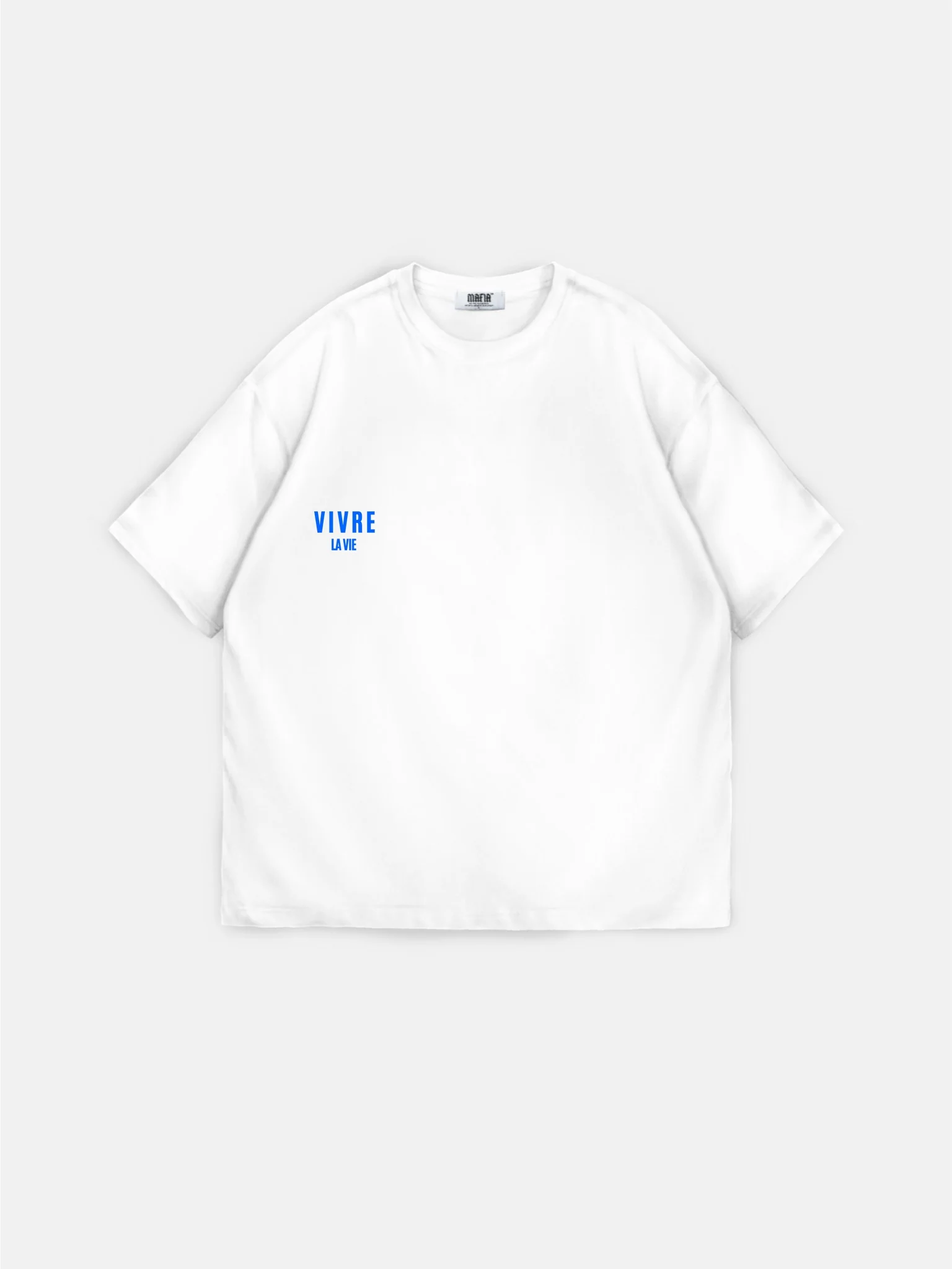 Oversize Vivre la Vie T-shirt - Ecru and Blue - Image 4