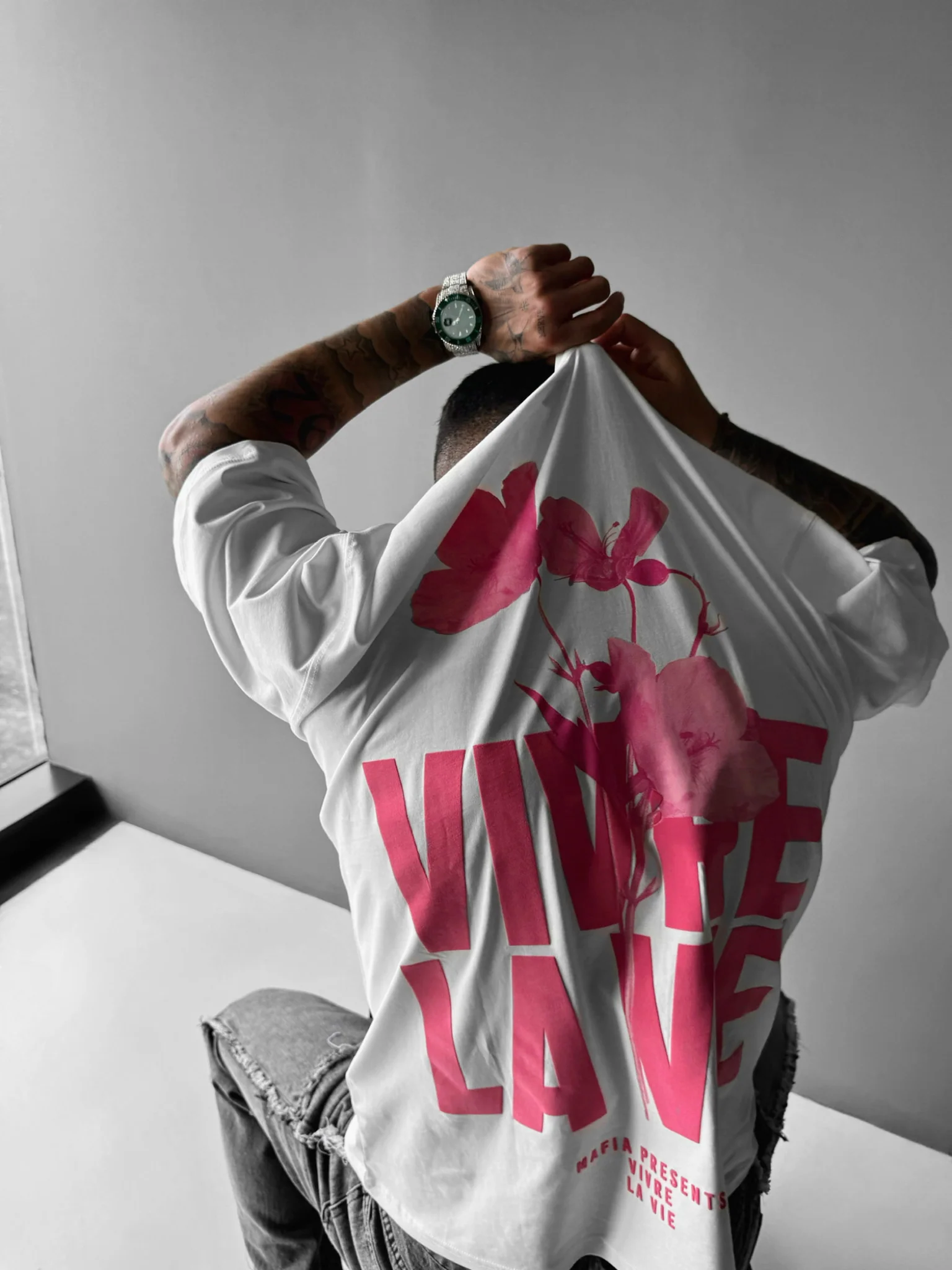 Oversize Vivre la Vie T-shirt - Ecru and Pouder - Image 4