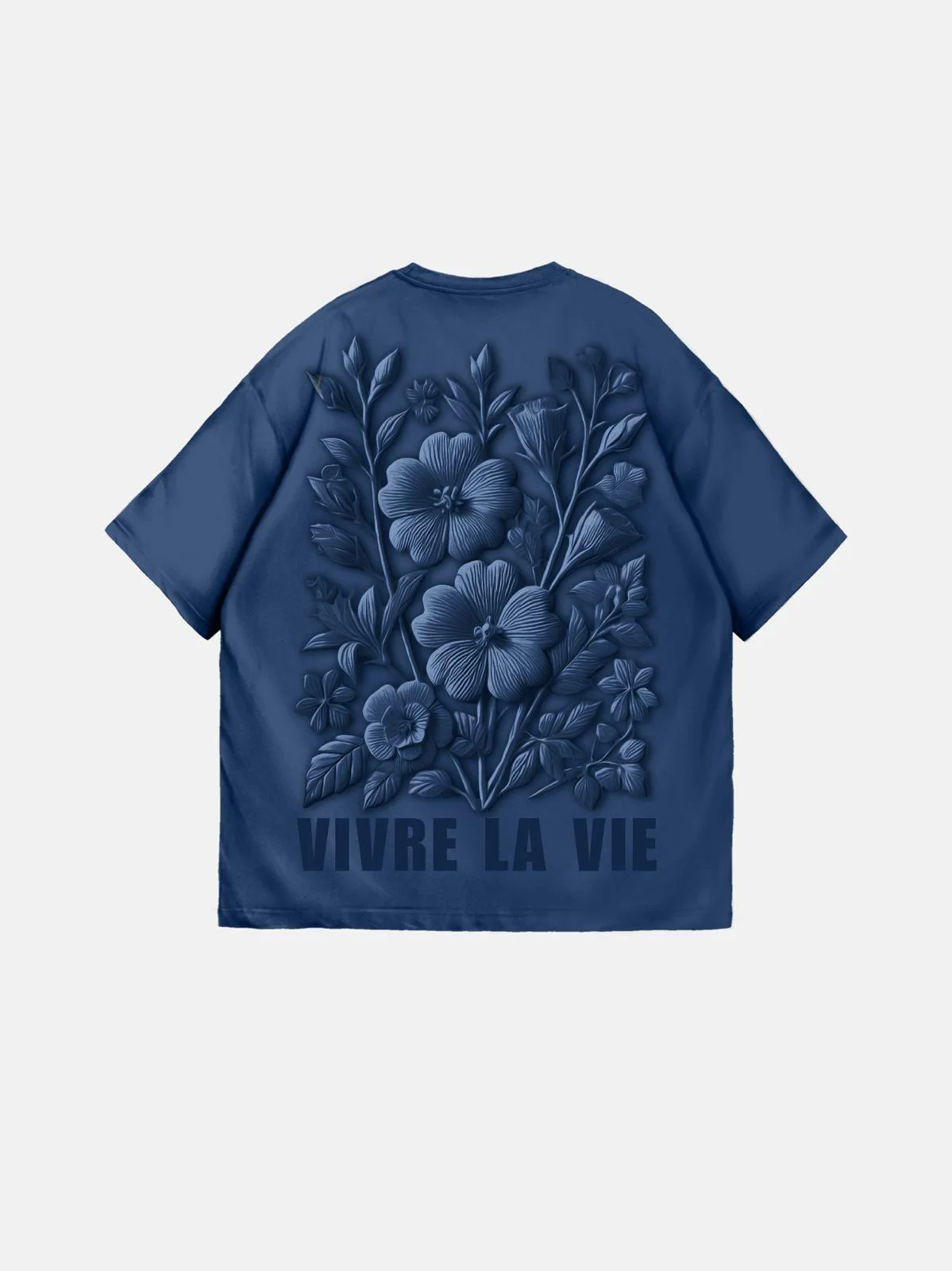 Oversize 'Vivre la Vie' T-Shirt - Navy Peony