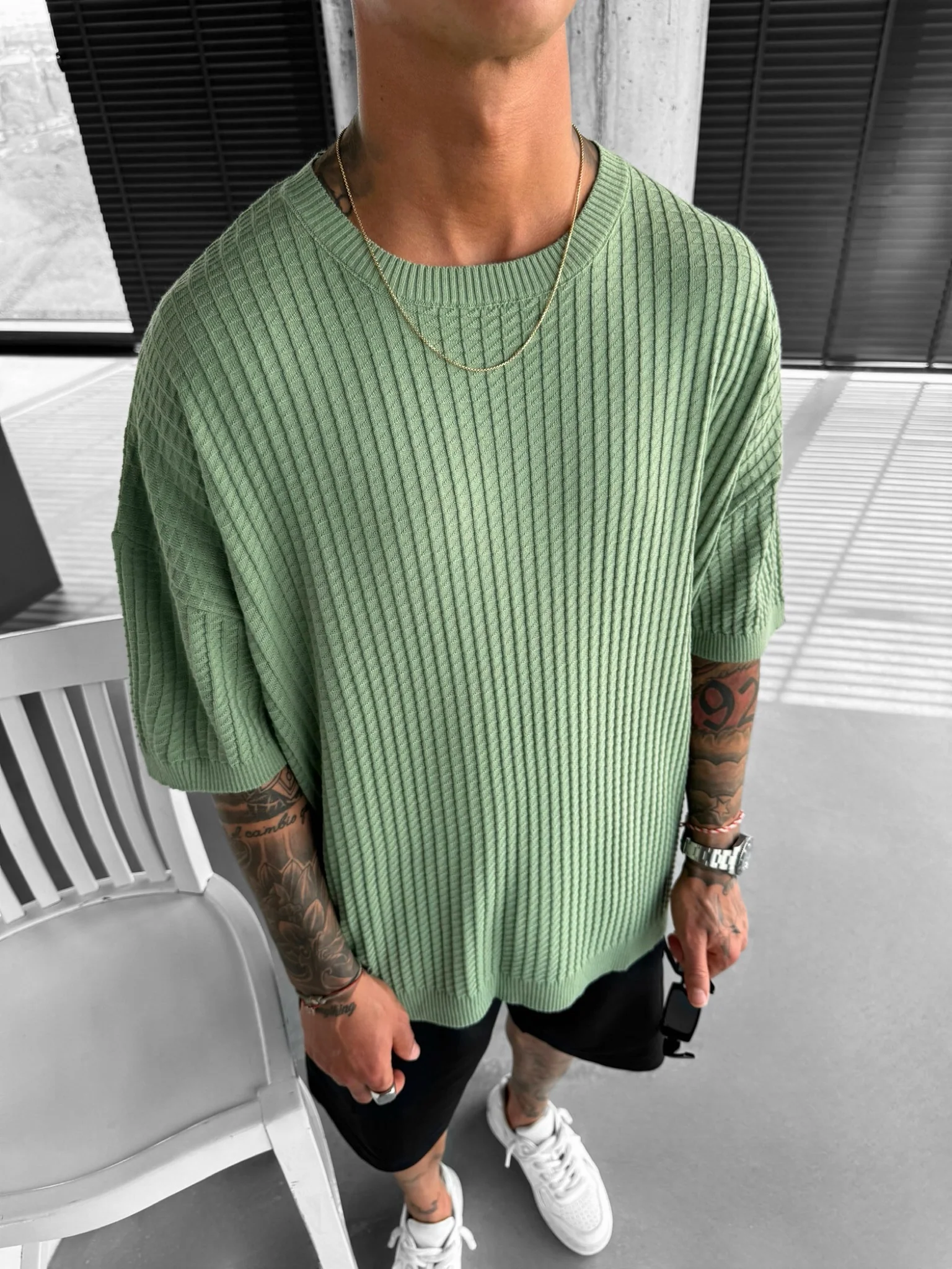 Oversize Waffle T-Shirt - Green - Image 2