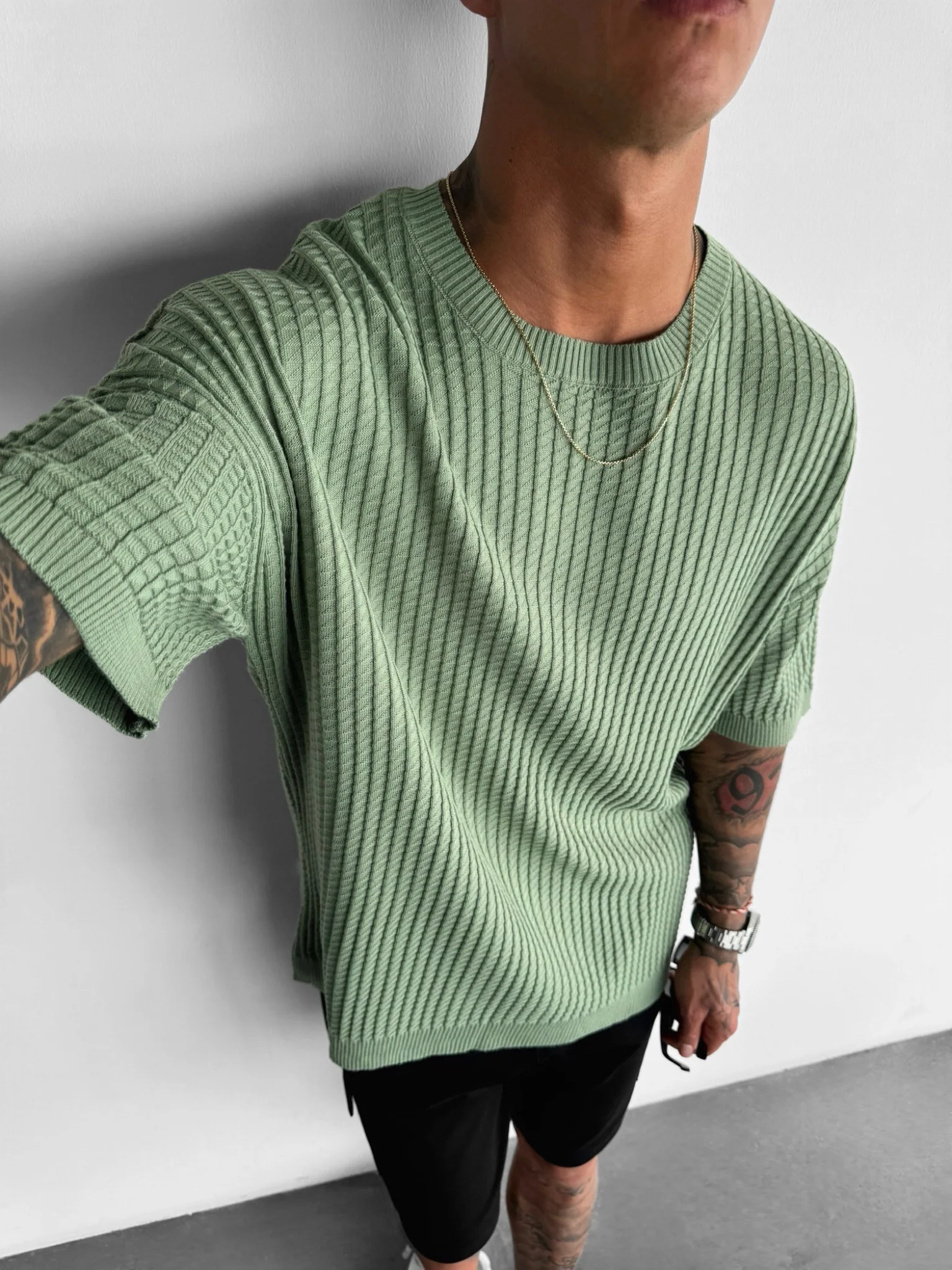 Oversize Waffle T-Shirt - Green - Image 4