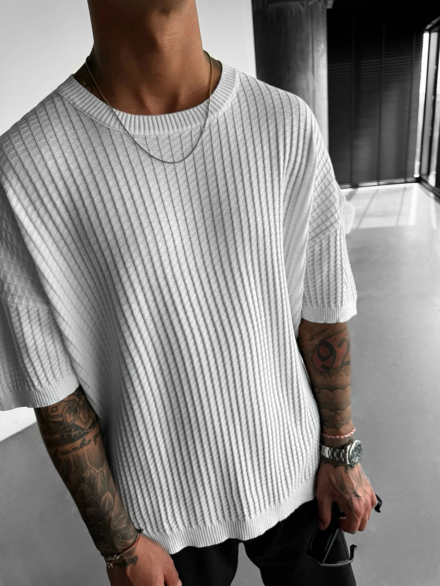 Oversize Waffle T-Shirt - White - Image 2