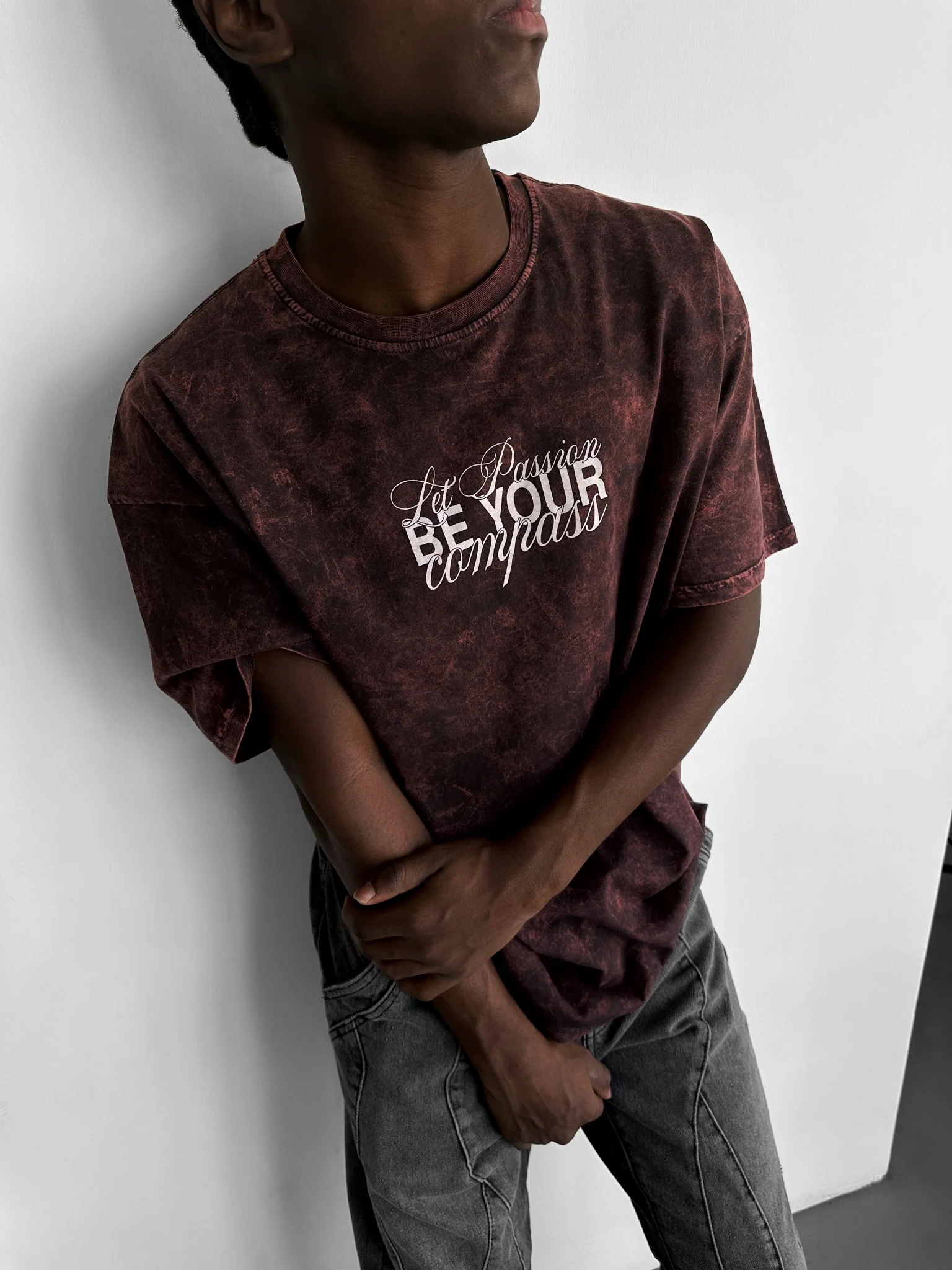 Oversize Washed 'Be your Soul Shine' T-Shirt - Bordeaux - Image 4