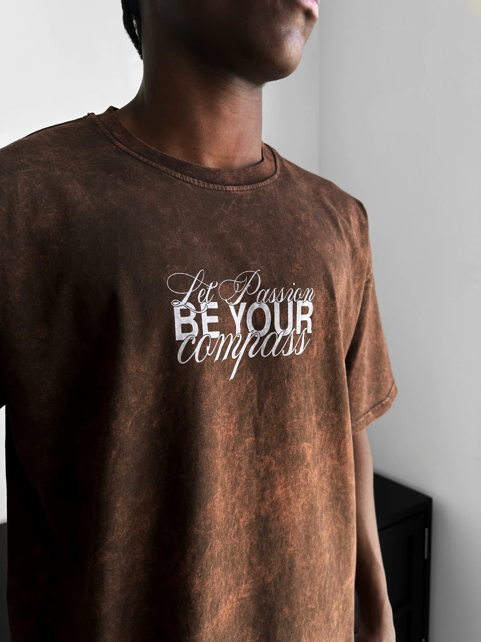 Oversize Washed 'Be your Soul Shine' T-Shirt - Brown - Image 2
