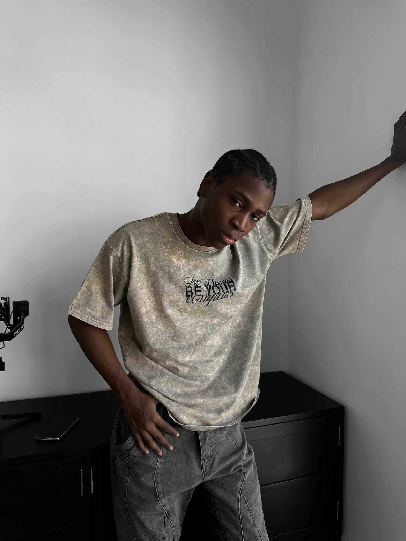 Oversize Washed 'Be your Soul Shine' T-Shirt - Stone - Image 2