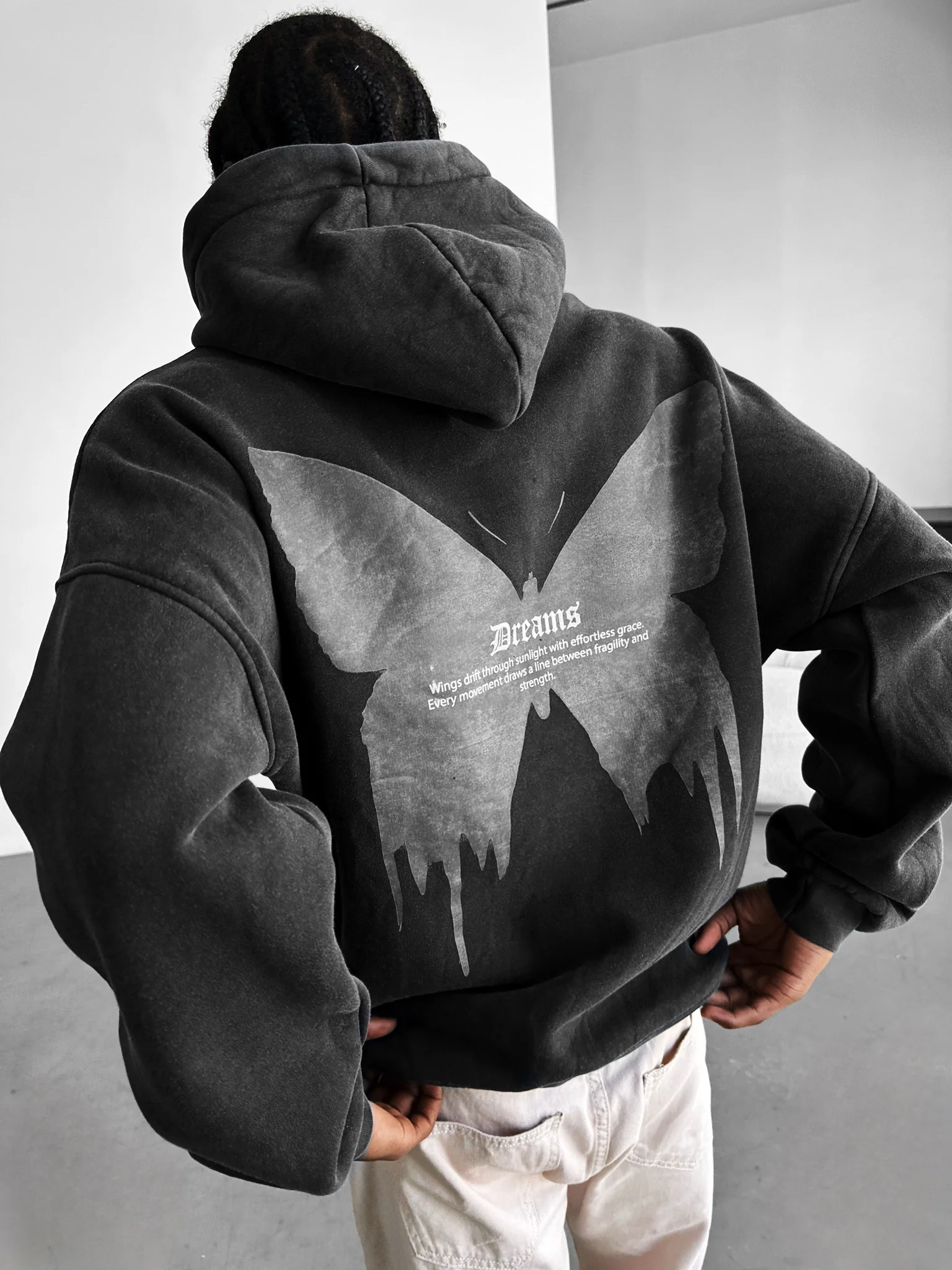Oversize Washed 'Dreams' Hoodie - Anthracite - Image 4